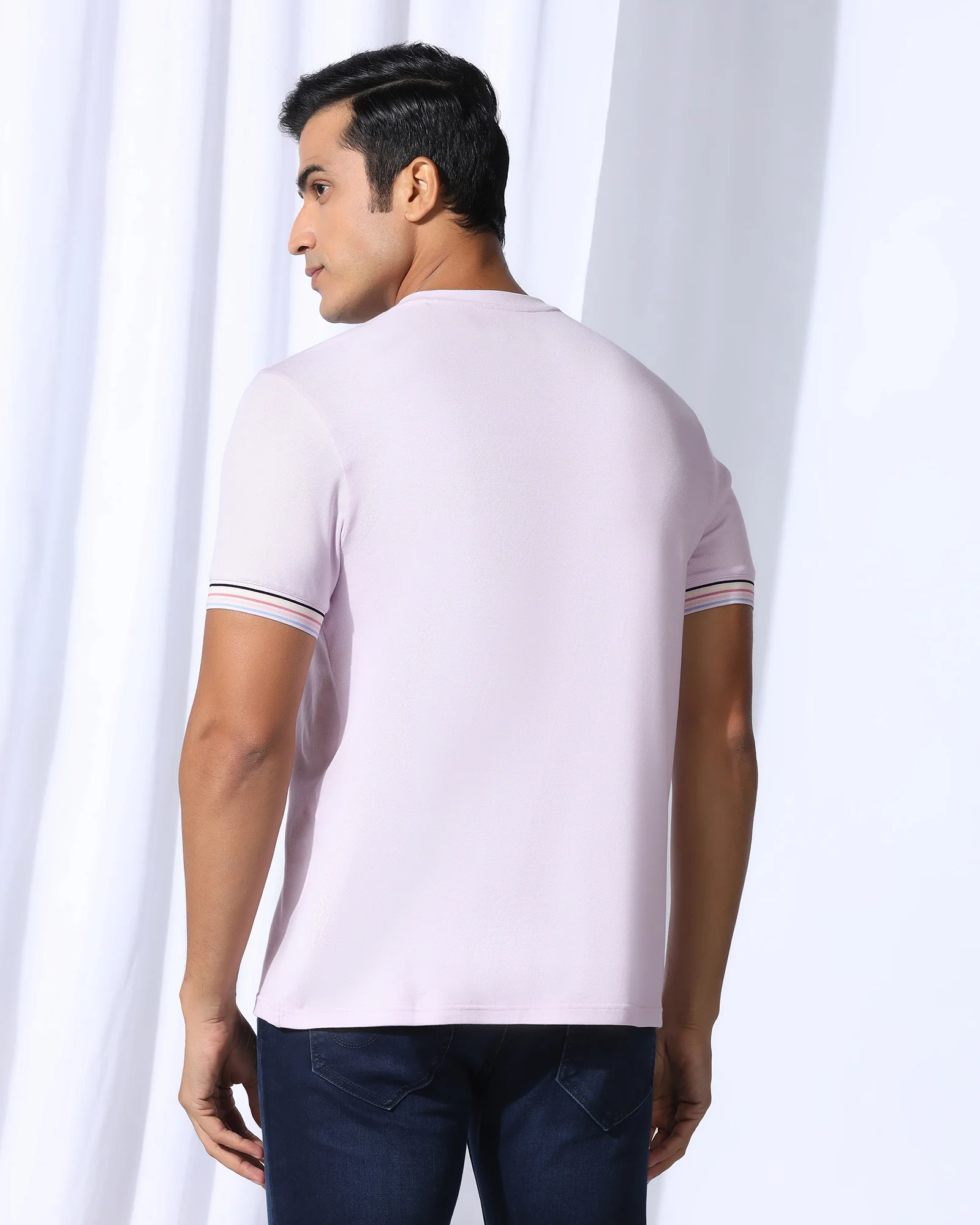 Crew Neck Light Purple Solid T-Shirt - Spectrum - Image 2