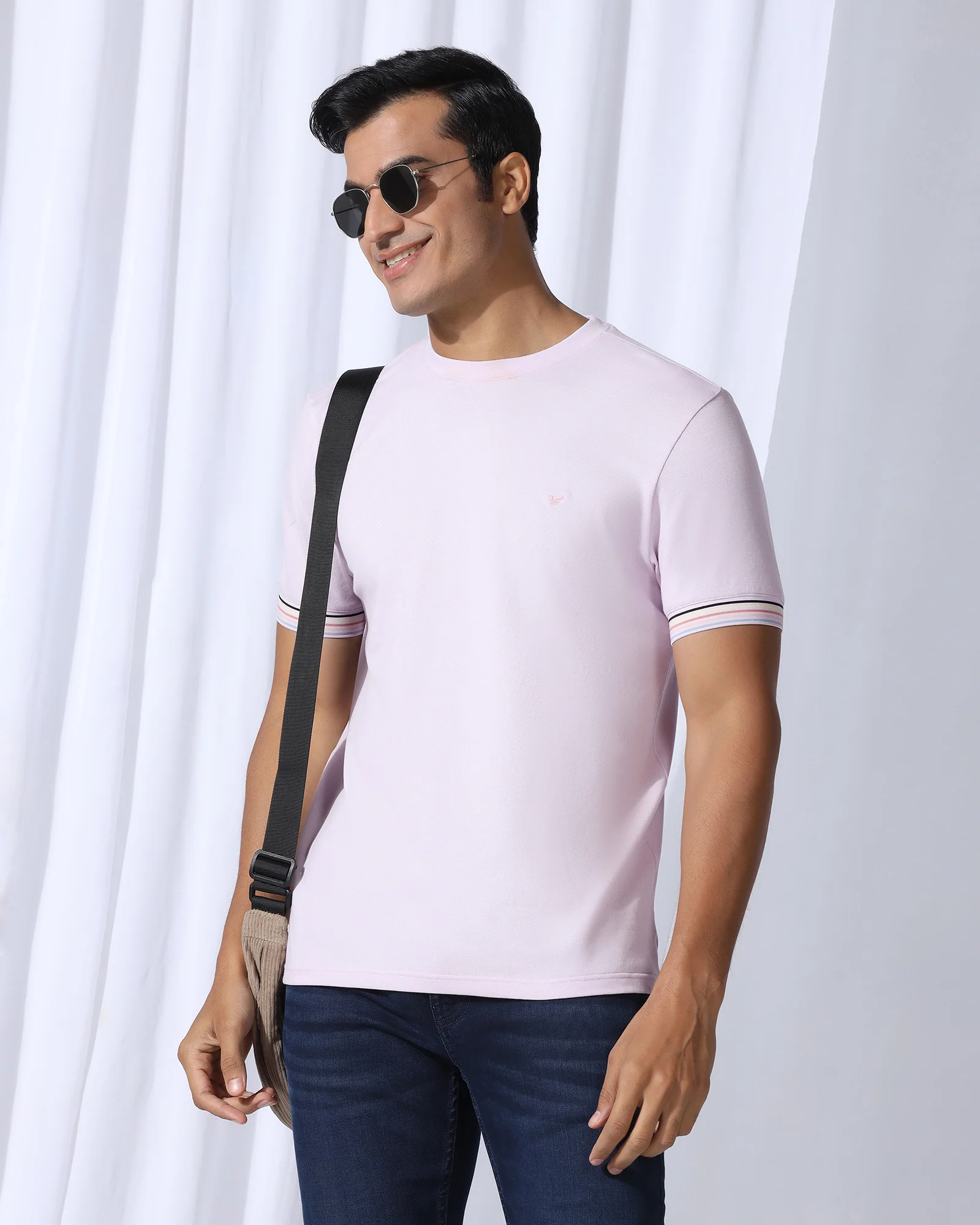 Crew Neck Light Purple Solid T-Shirt - Spectrum - Image 7