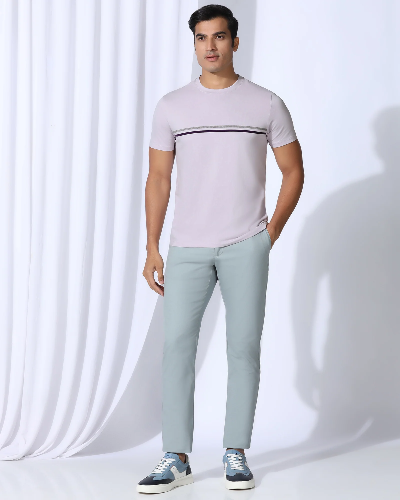 Crew Neck Light Purple Stripe T-Shirt - Lincoln - Image 3