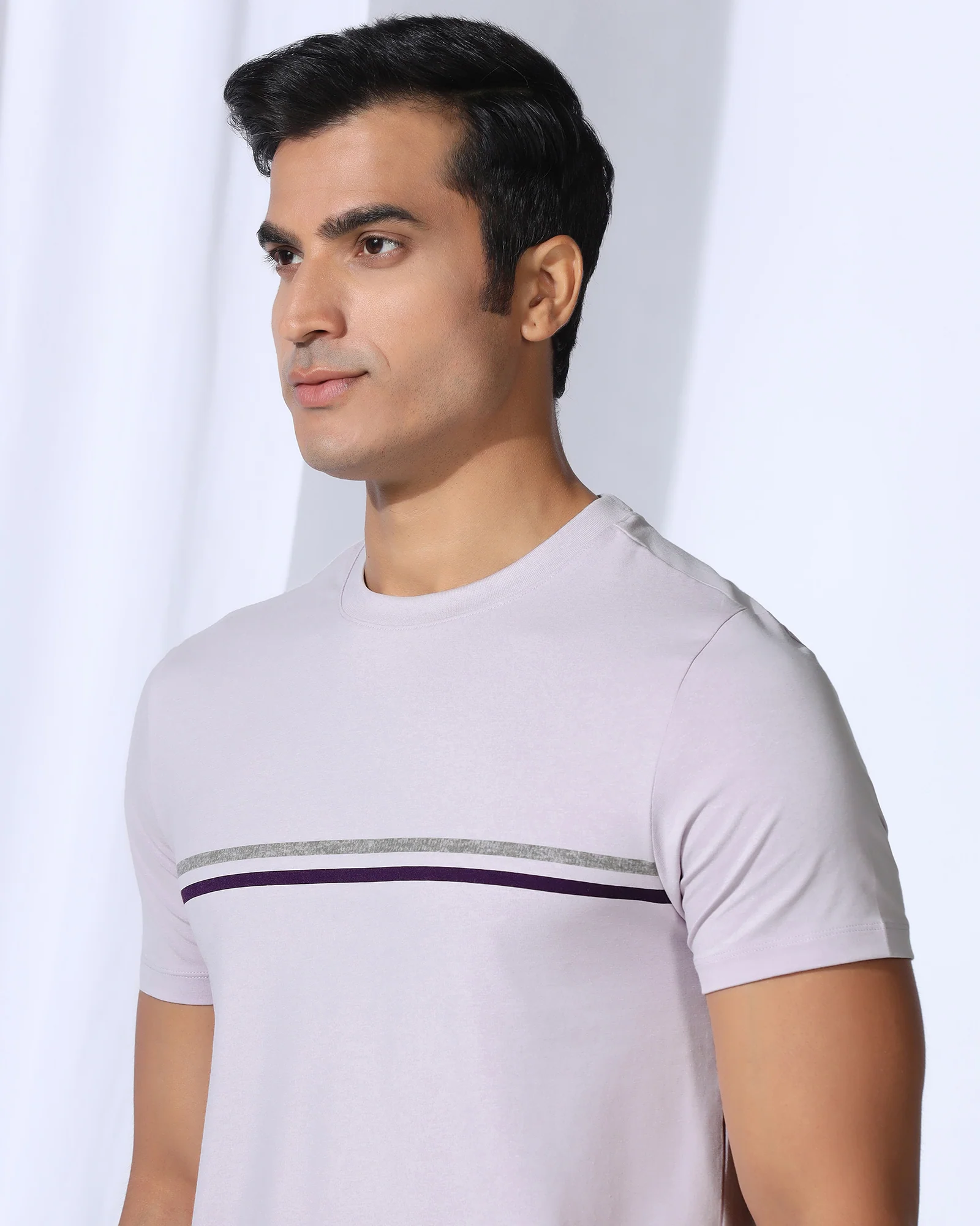 Crew Neck Light Purple Stripe T-Shirt - Lincoln - Image 4