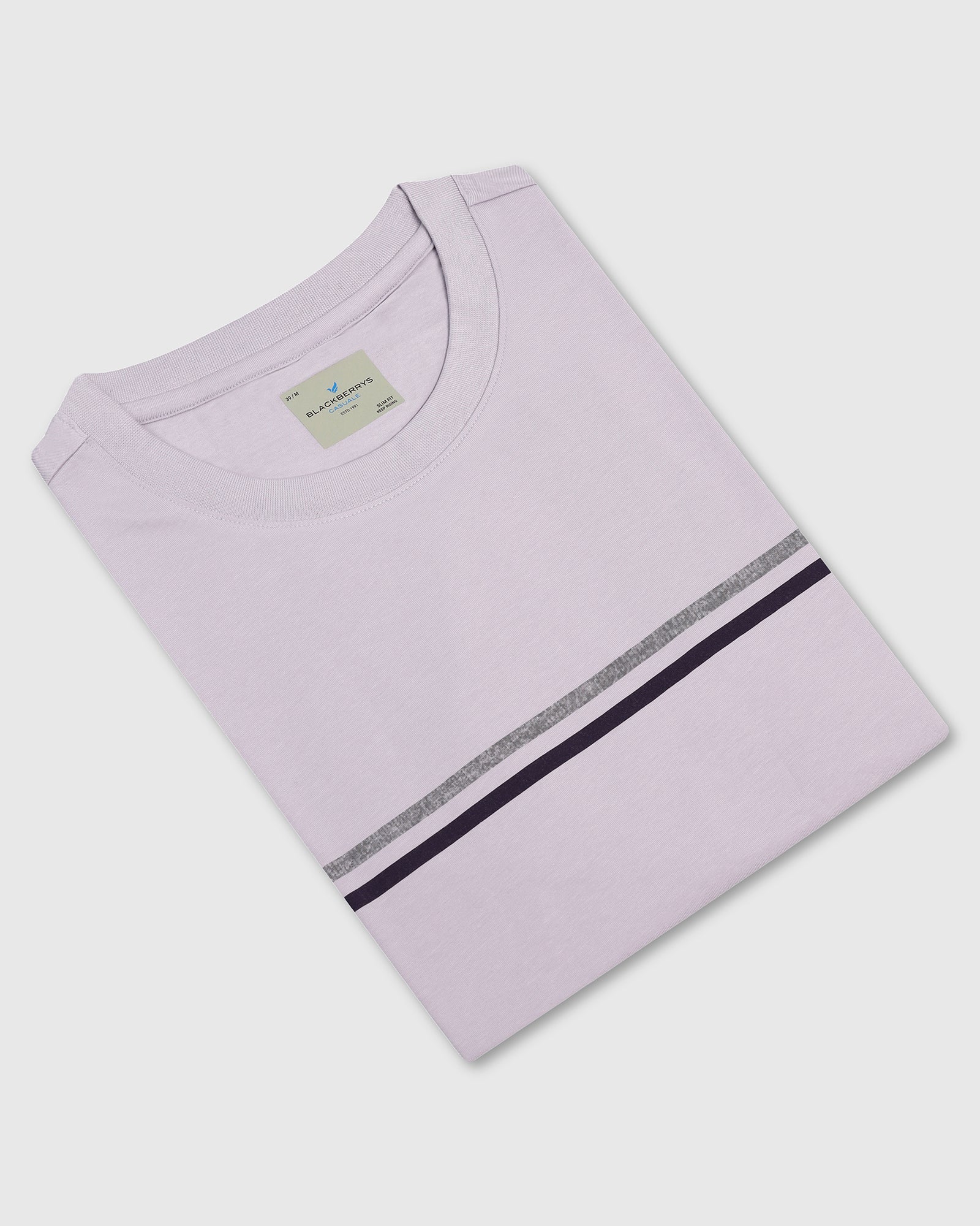 Crew Neck Light Purple Stripe T-Shirt - Lincoln - Image 5