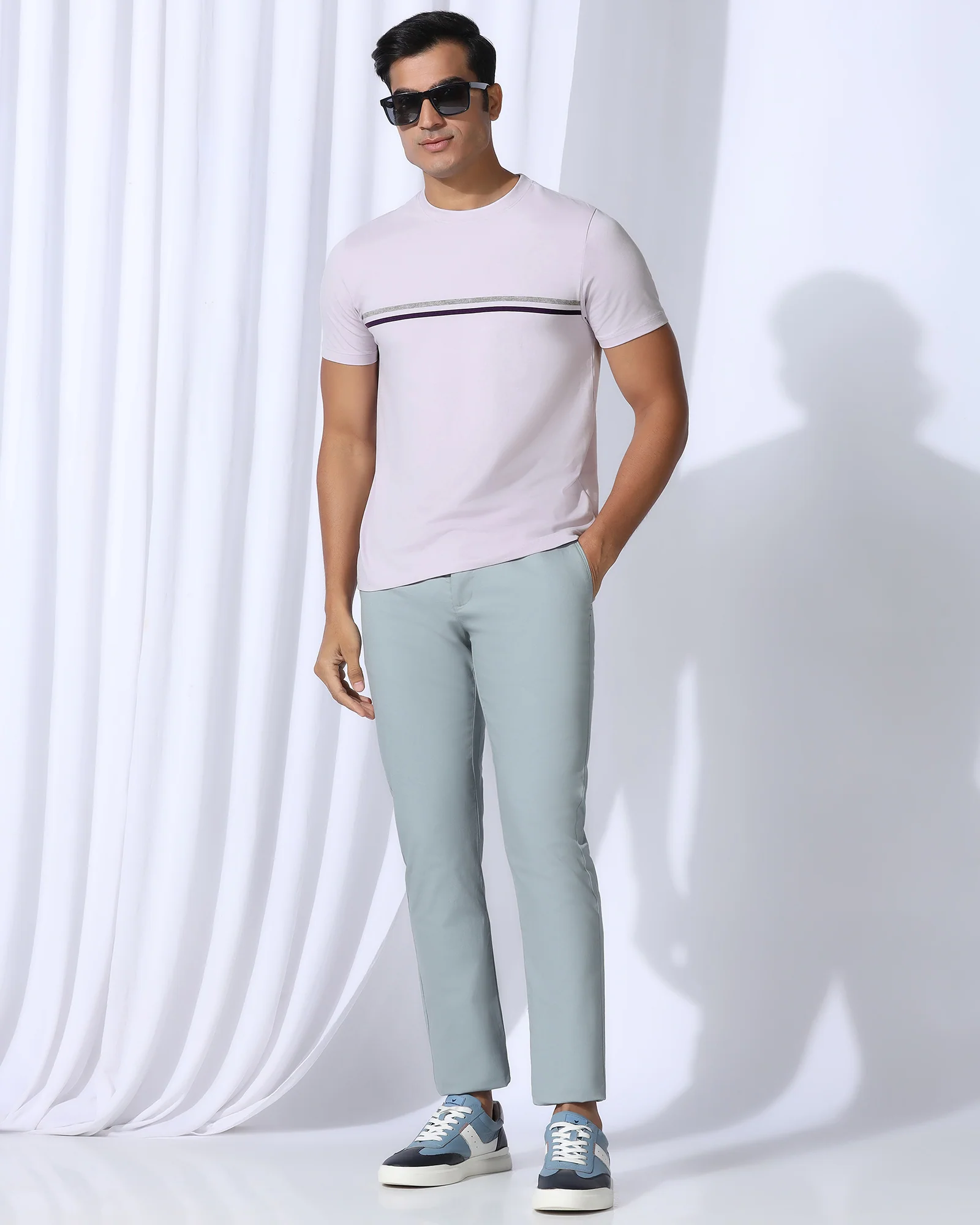 Crew Neck Light Purple Stripe T-Shirt - Lincoln - Image 7