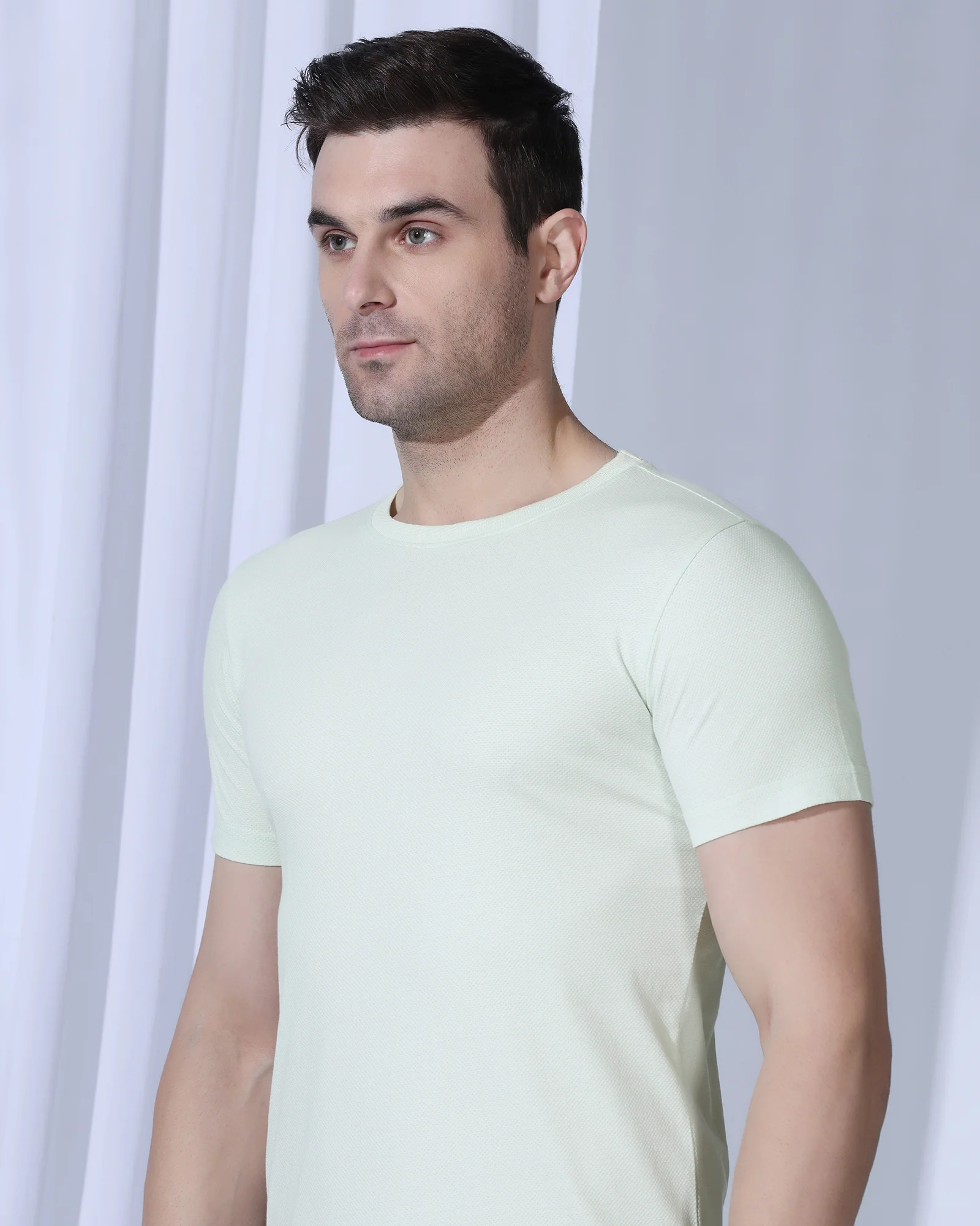 Crew Neck Mint Textured T-Shirt - Corn - Image 4