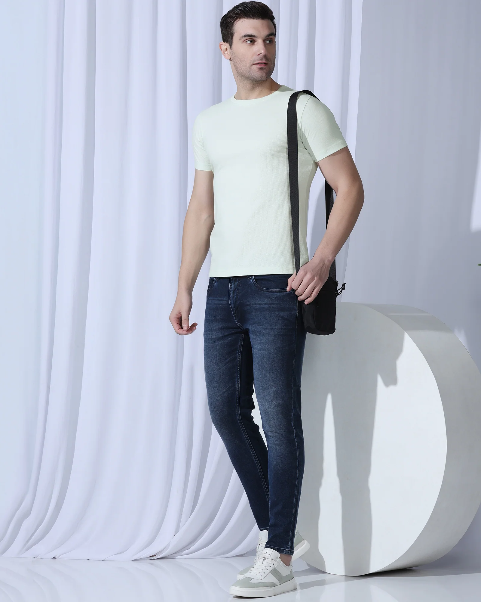 Crew Neck Mint Textured T-Shirt - Corn - Image 7