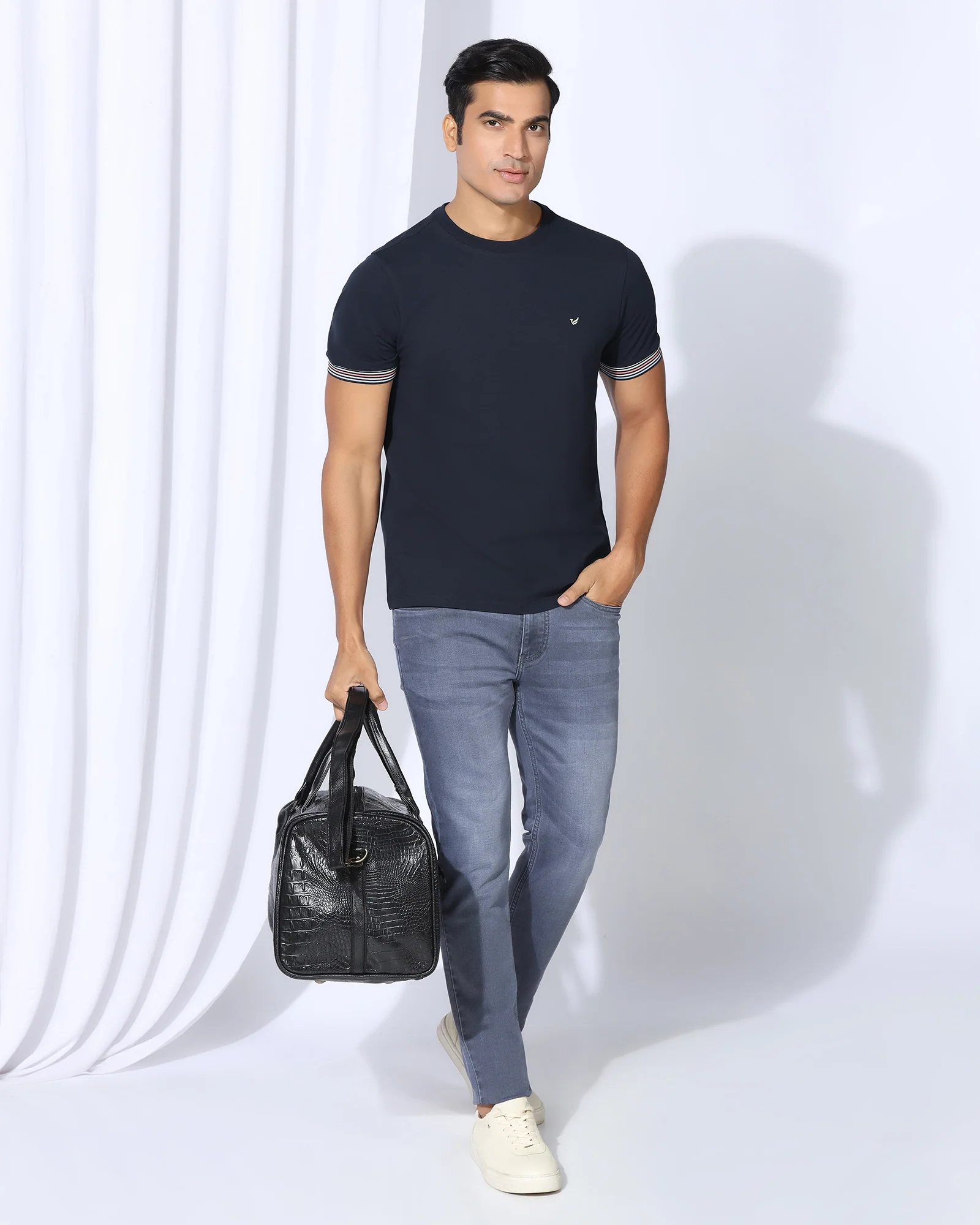 Crew Neck Navy Solid T-Shirt - Spectrum - Image 9
