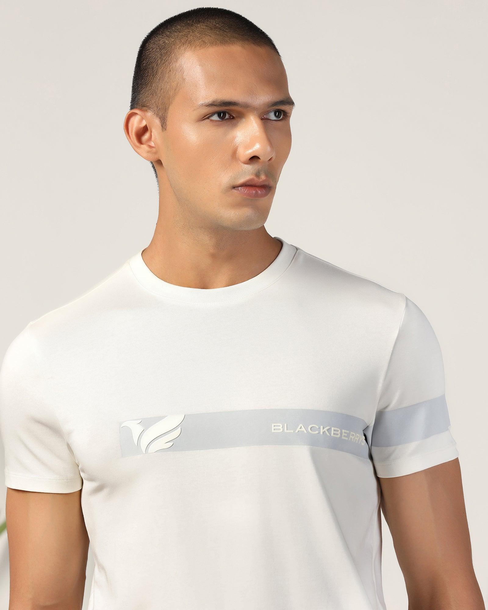 Crew Neck Off White Printed T-Shirt - Samuel - Image 4