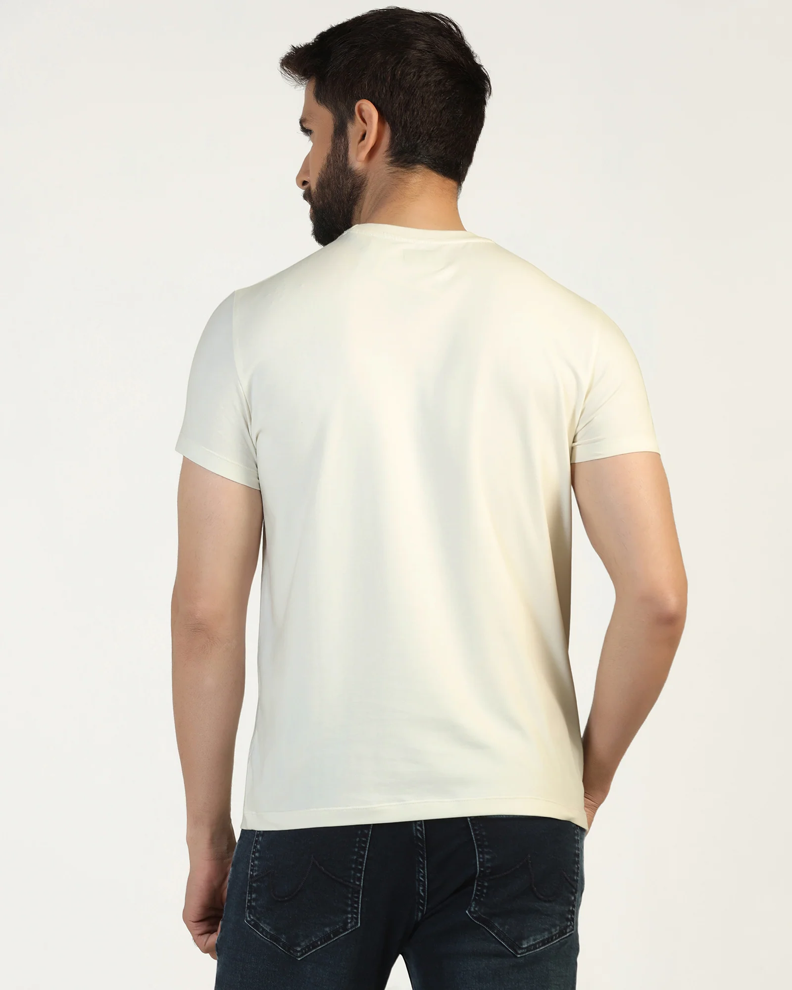 Crew Neck Off White Solid T-Shirt - Phoenix - Image 2