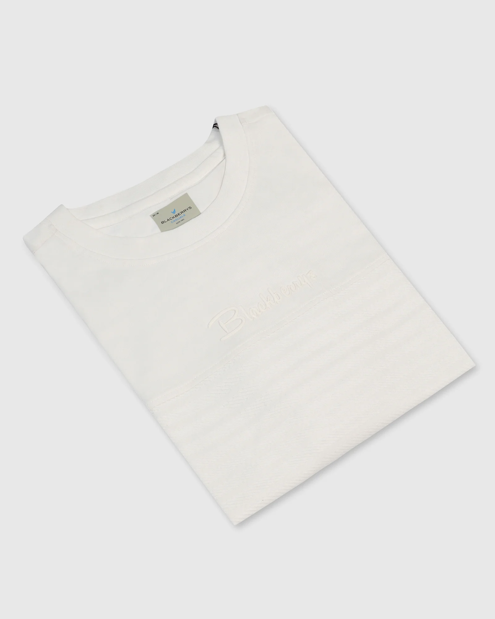 Crew Neck Off White Solid T-Shirt - Stroke - Image 5