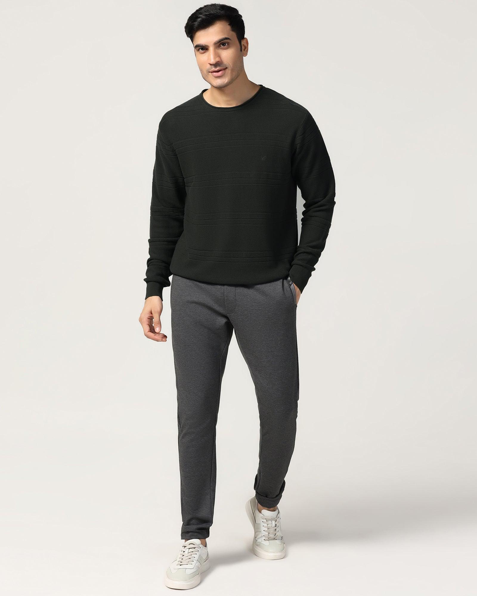 Crew Neck Olive Structure Sweater - Jacey - Image 3
