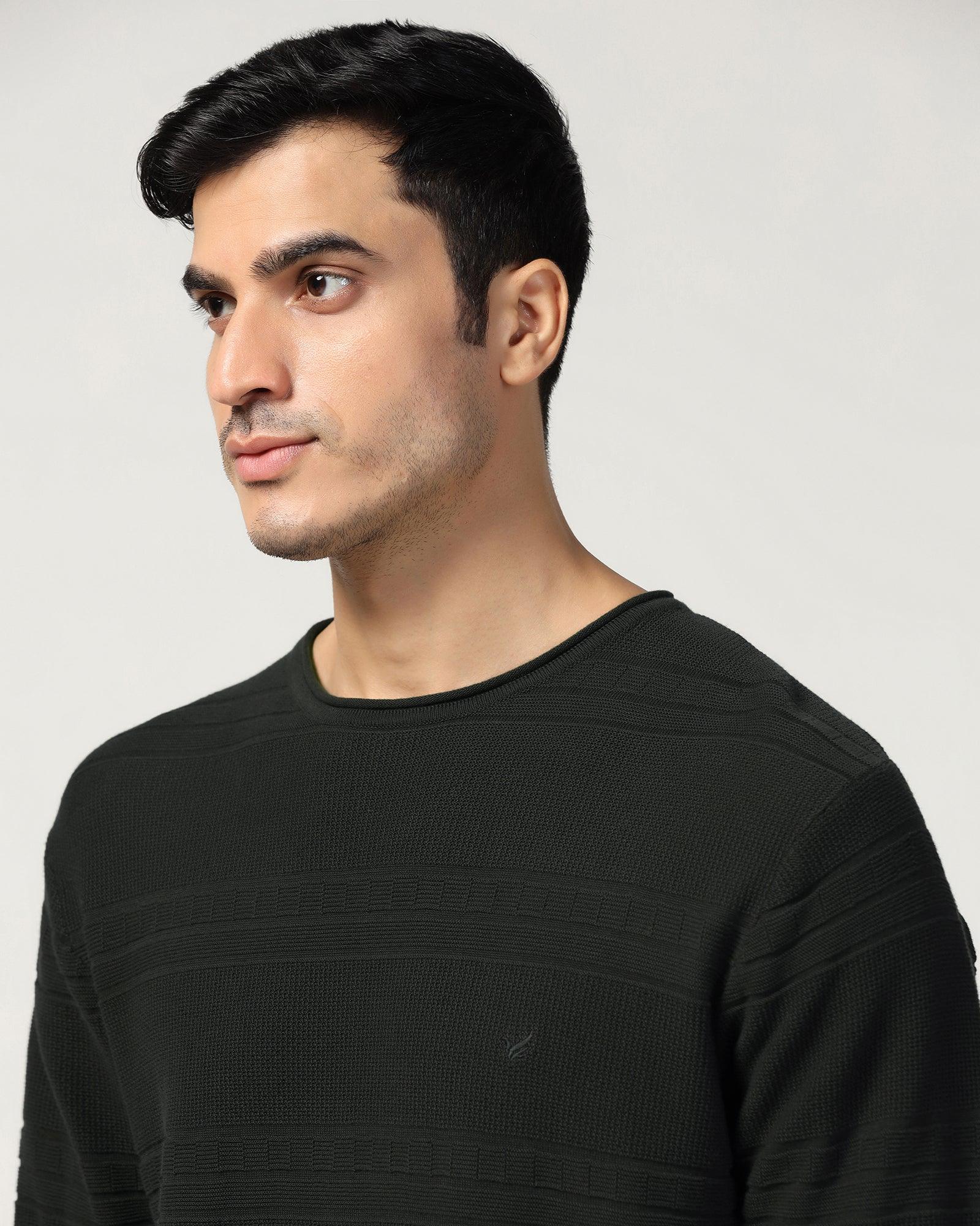 Crew Neck Olive Structure Sweater - Jacey - Image 4