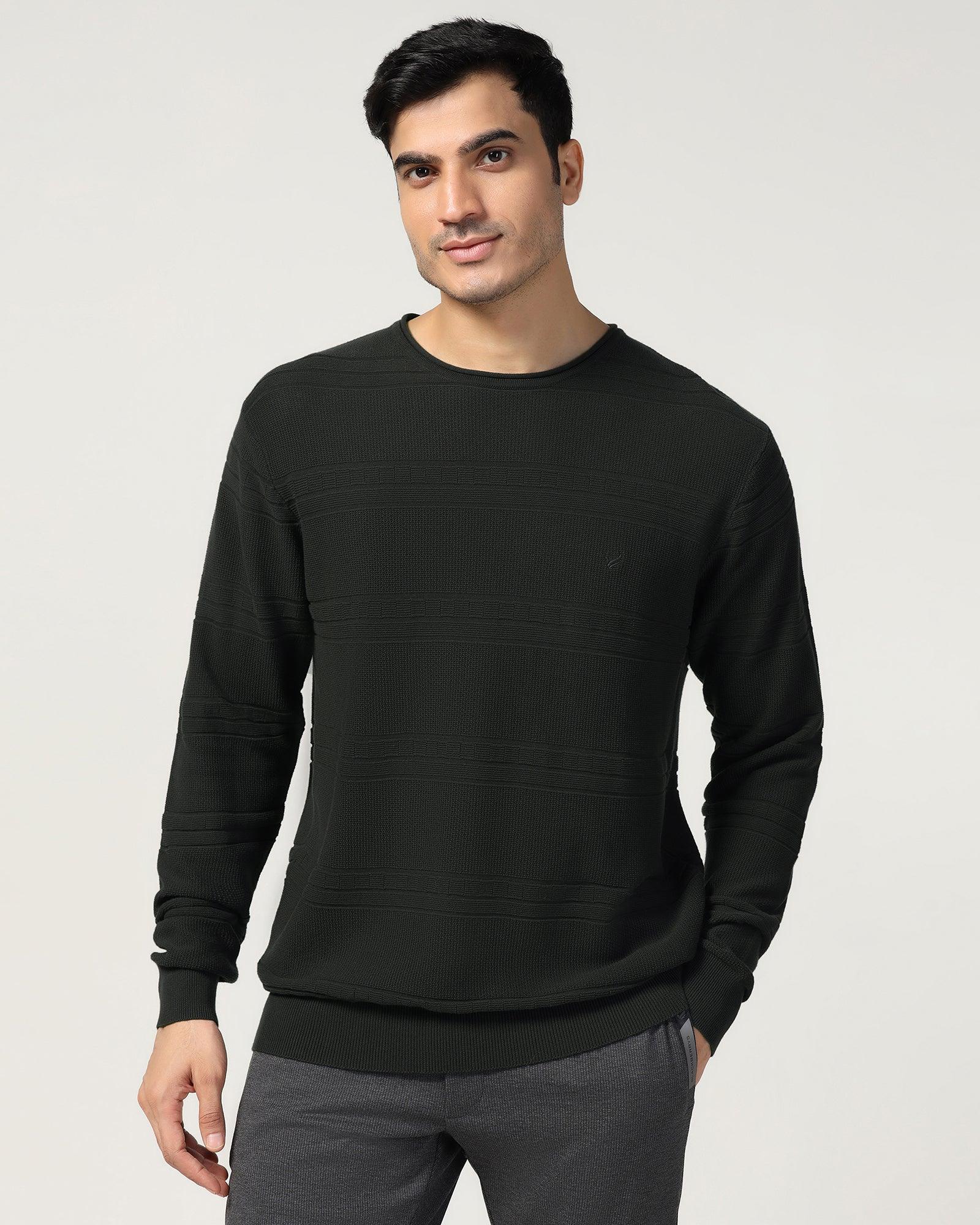 Crew Neck Olive Structure Sweater - Jacey - Image 5