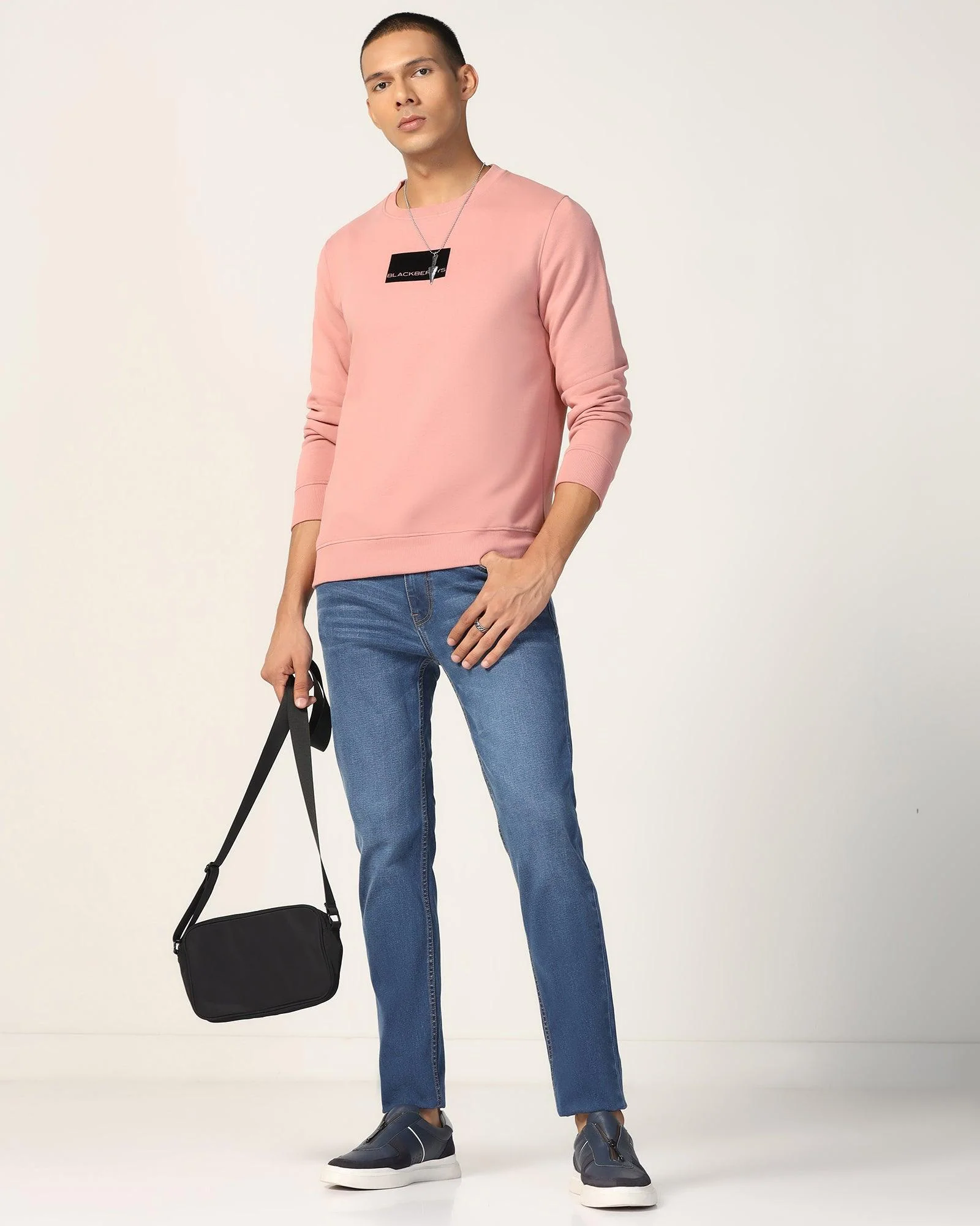 Crew Neck Pink Solid Sweatshirt - Uno - Image 5