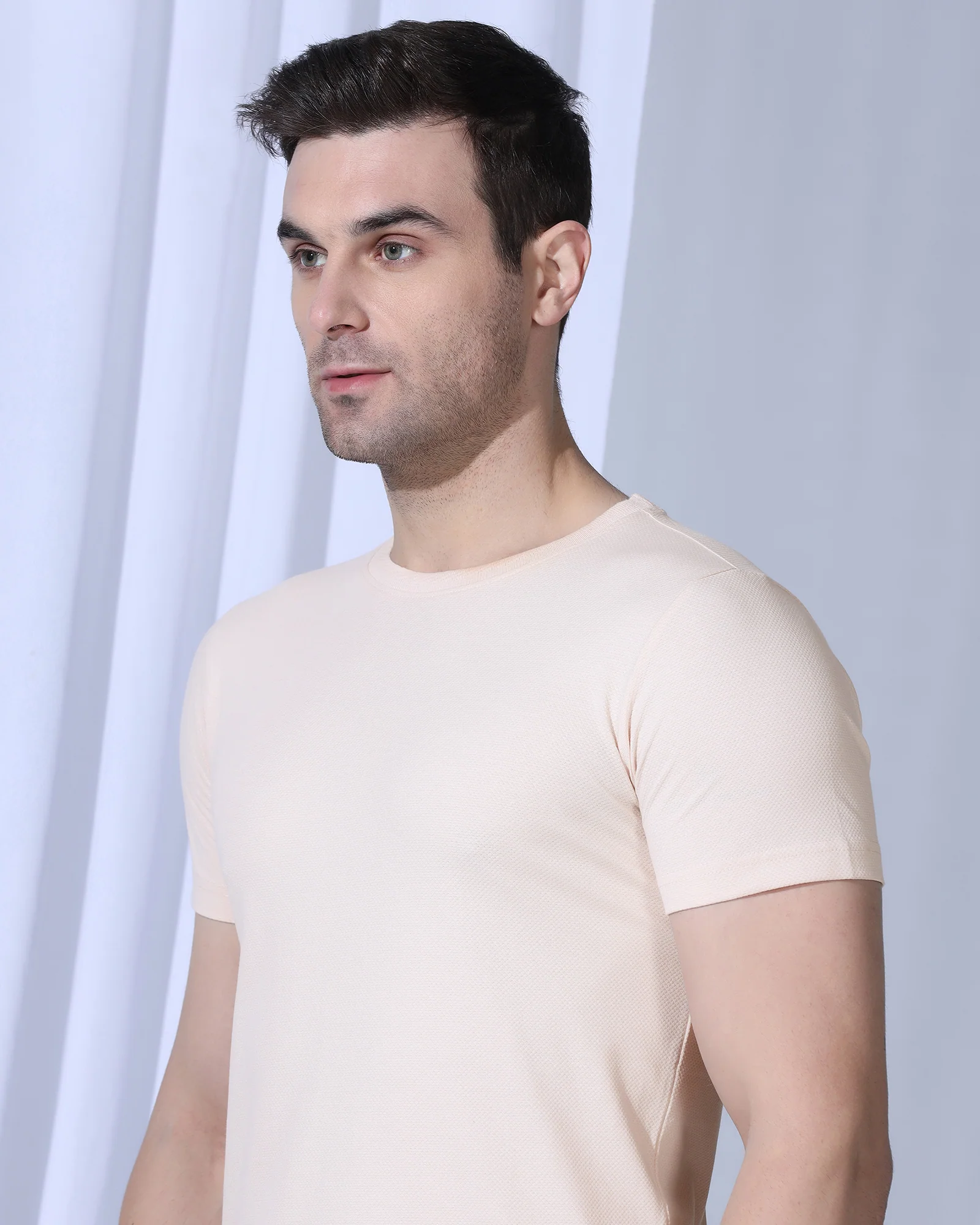Crew Neck Pink Textured T-Shirt - Corn - Image 4