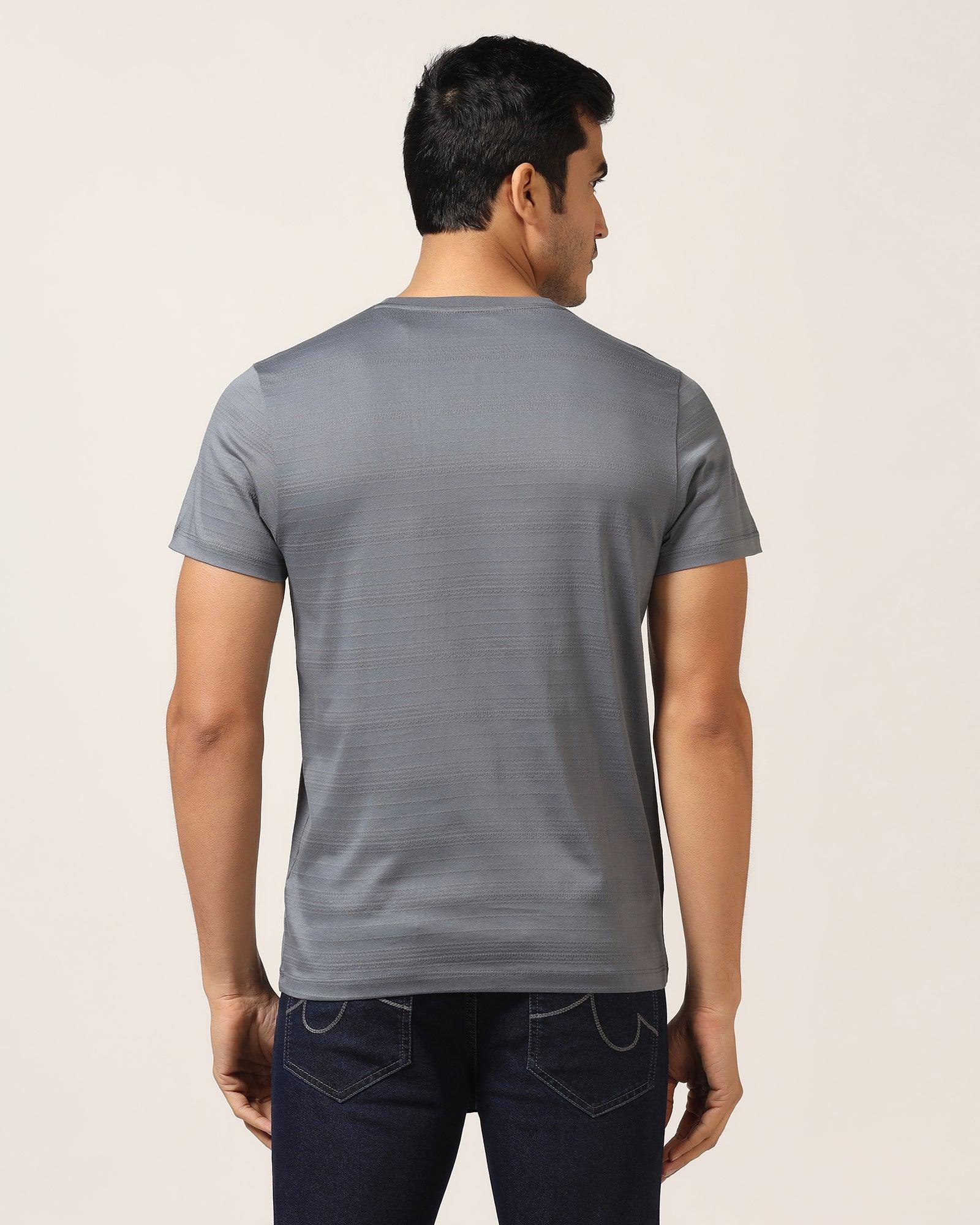 Crew Neck Powder Blue Textured T-Shirt - Velt - Image 2