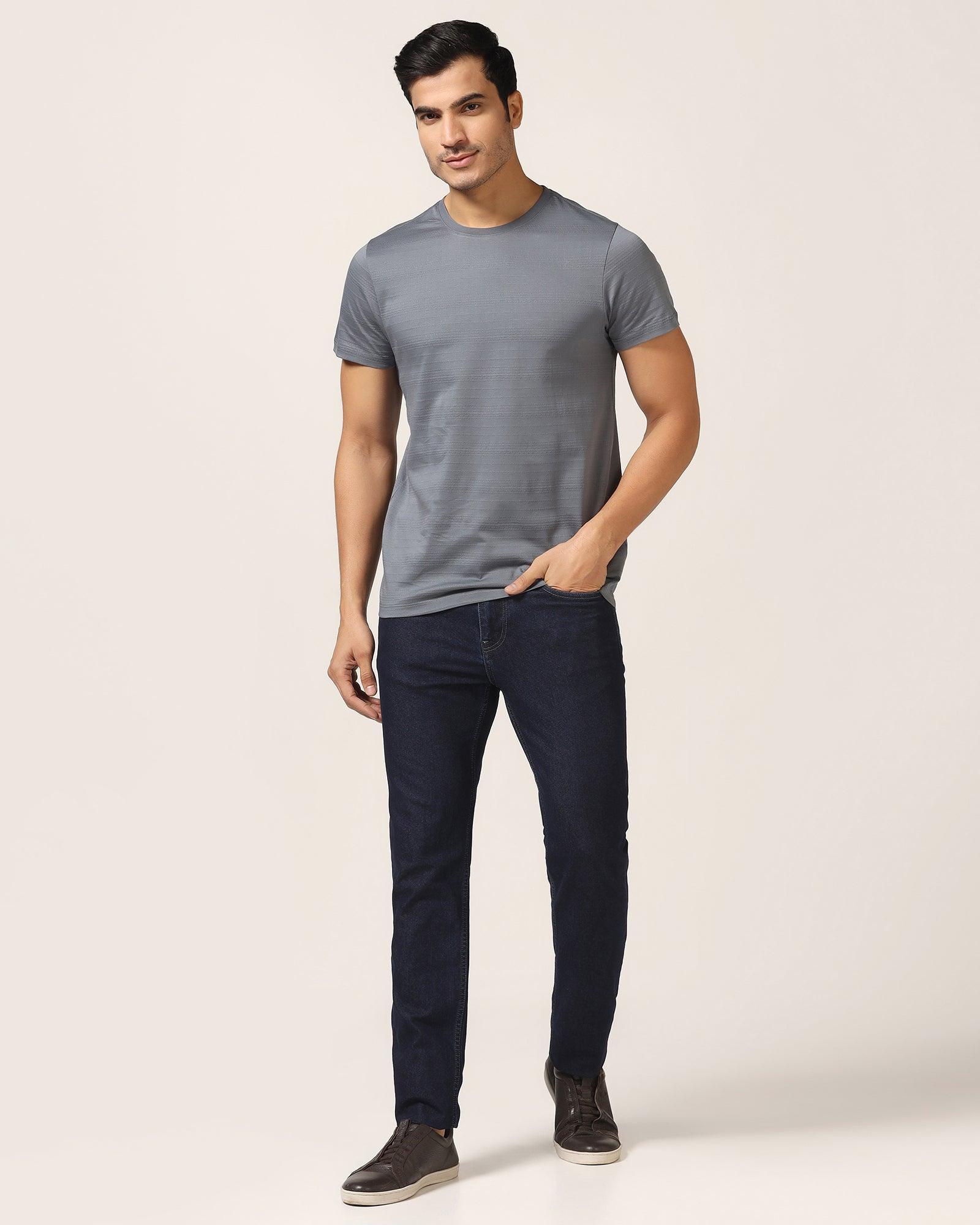Crew Neck Powder Blue Textured T-Shirt - Velt - Image 3
