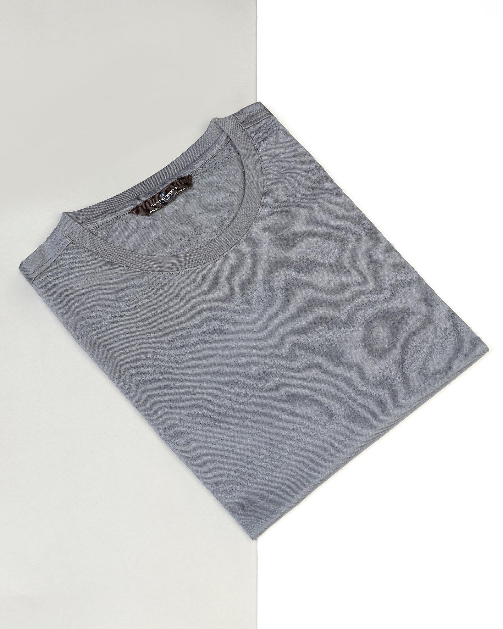 Crew Neck Powder Blue Textured T-Shirt - Velt - Image 5