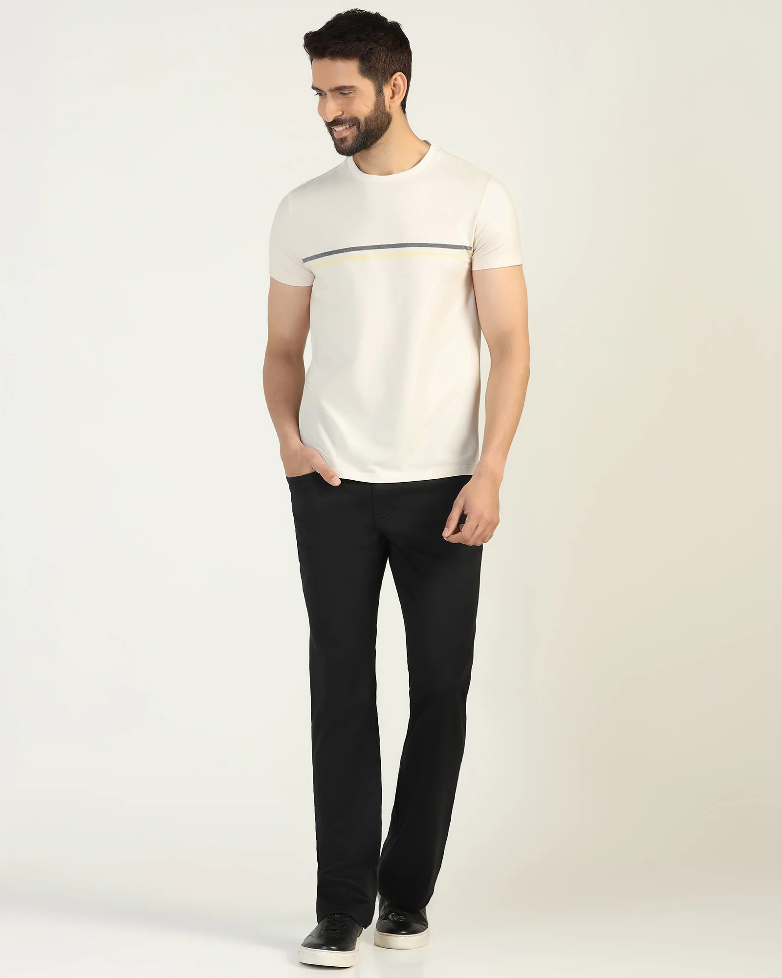 Crew Neck Powder Yellow Stripe T-Shirt - Lincoln - Image 3