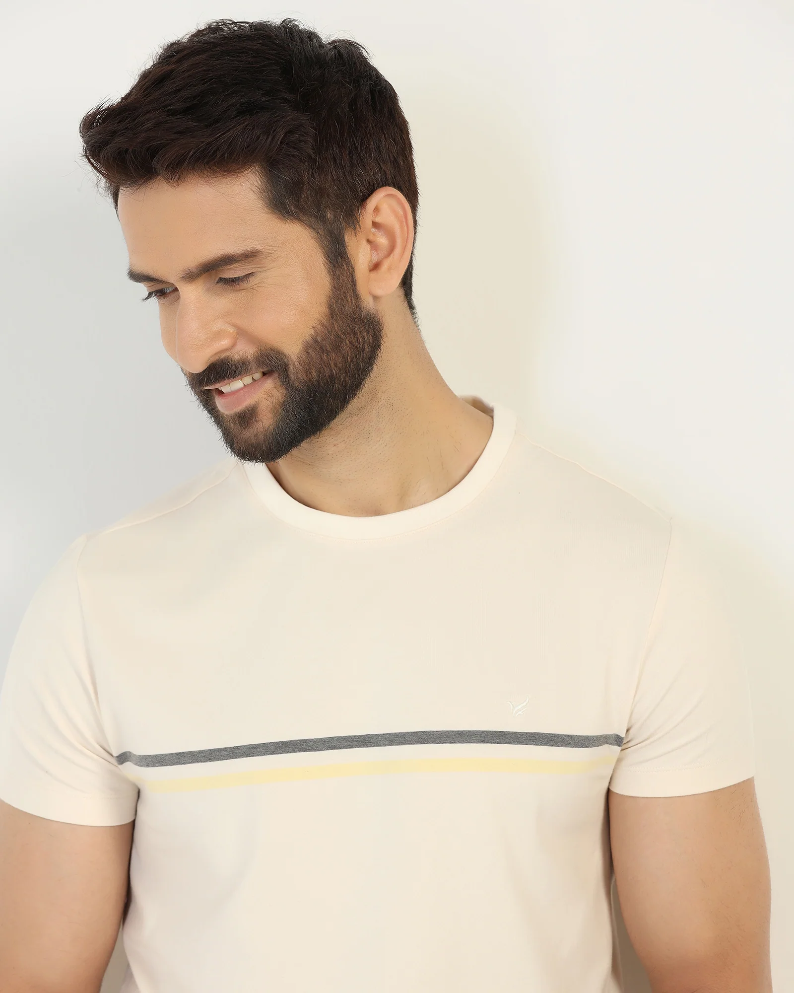 Crew Neck Powder Yellow Stripe T-Shirt - Lincoln - Image 4