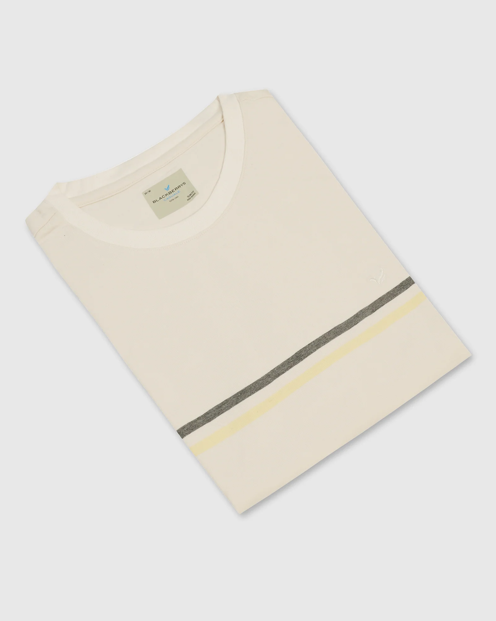 Crew Neck Powder Yellow Stripe T-Shirt - Lincoln - Image 5