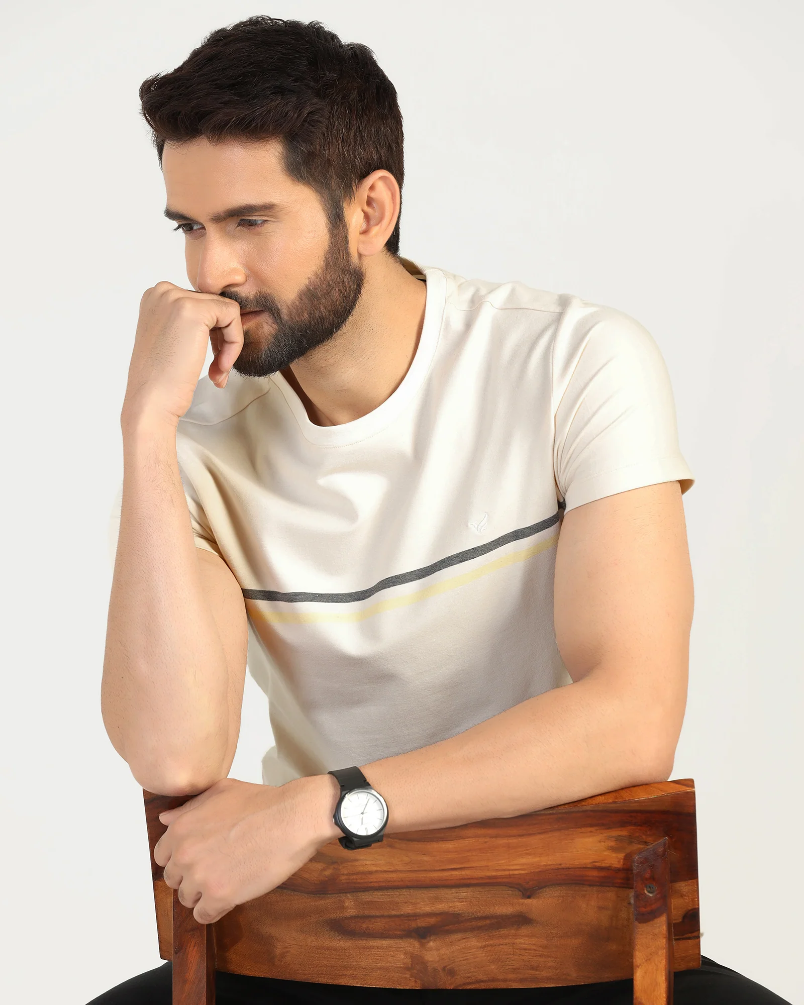 Crew Neck Powder Yellow Stripe T-Shirt - Lincoln - Image 7