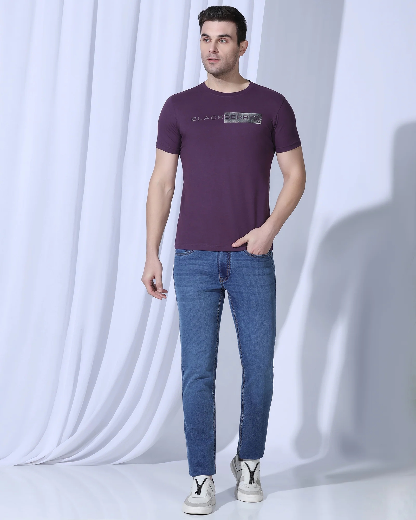 Crew Neck Purple Printed T-Shirt - Zedd - Image 3
