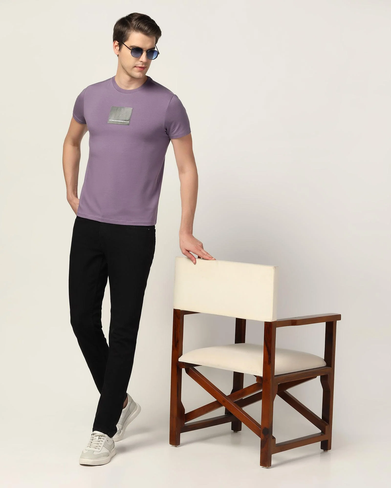 Crew Neck Purple Printed T-Shirt - Salve - Image 7