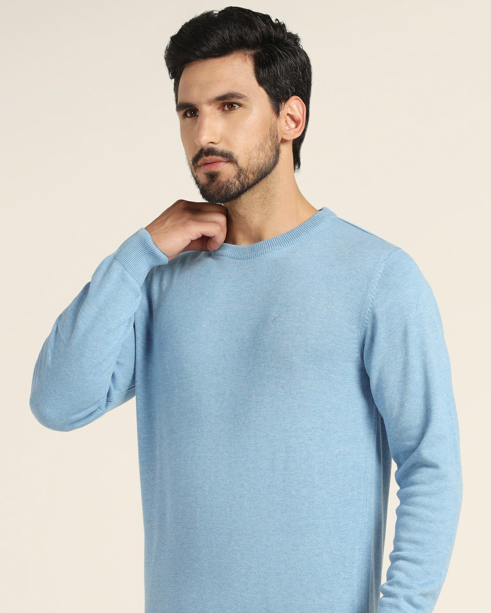 Crew Neck Blue Solid Sweater - Jolly - Image 4