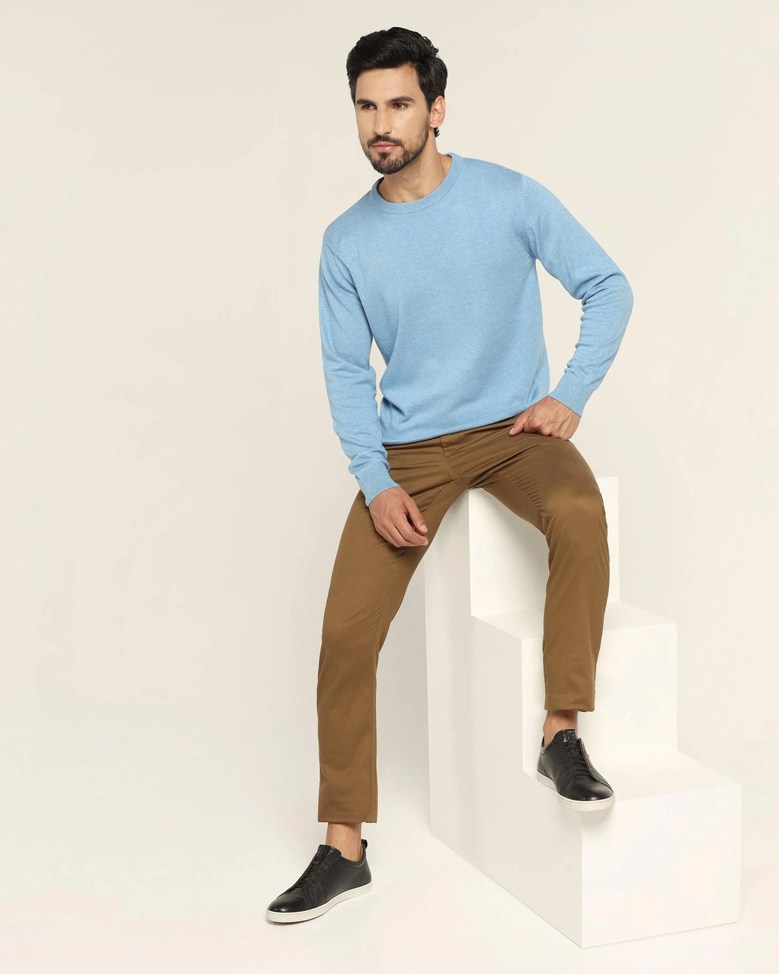 Crew Neck Blue Solid Sweater - Jolly - Image 5