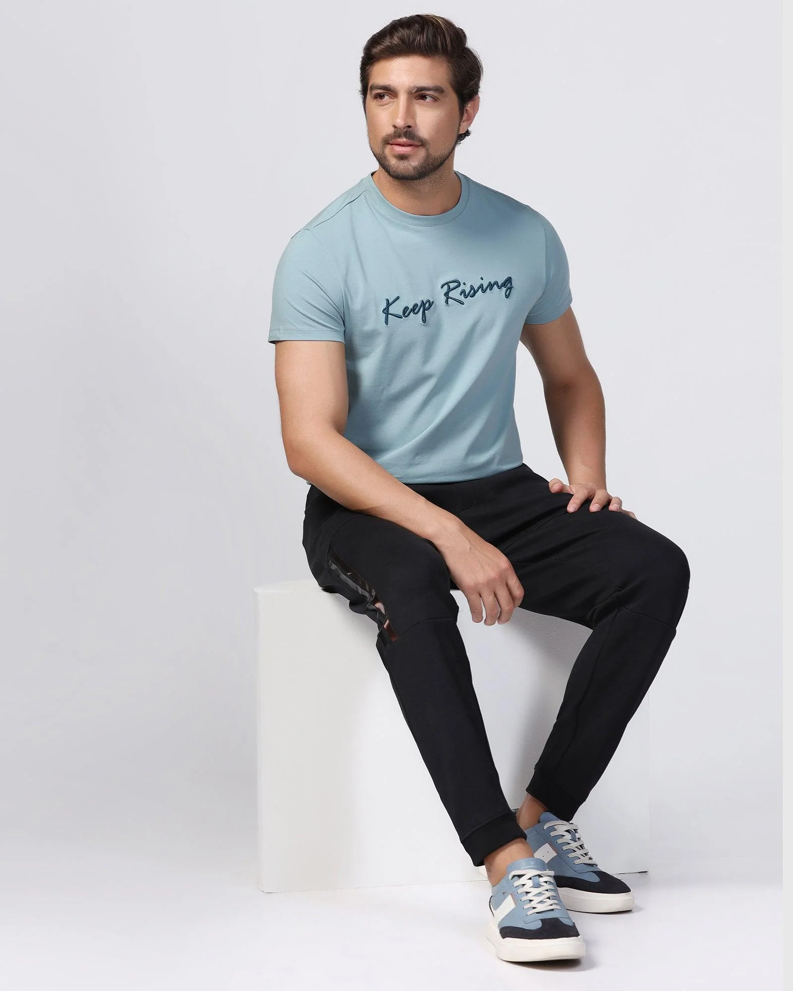 Crew Neck Teal Printed T-Shirt - Levi - Image 8