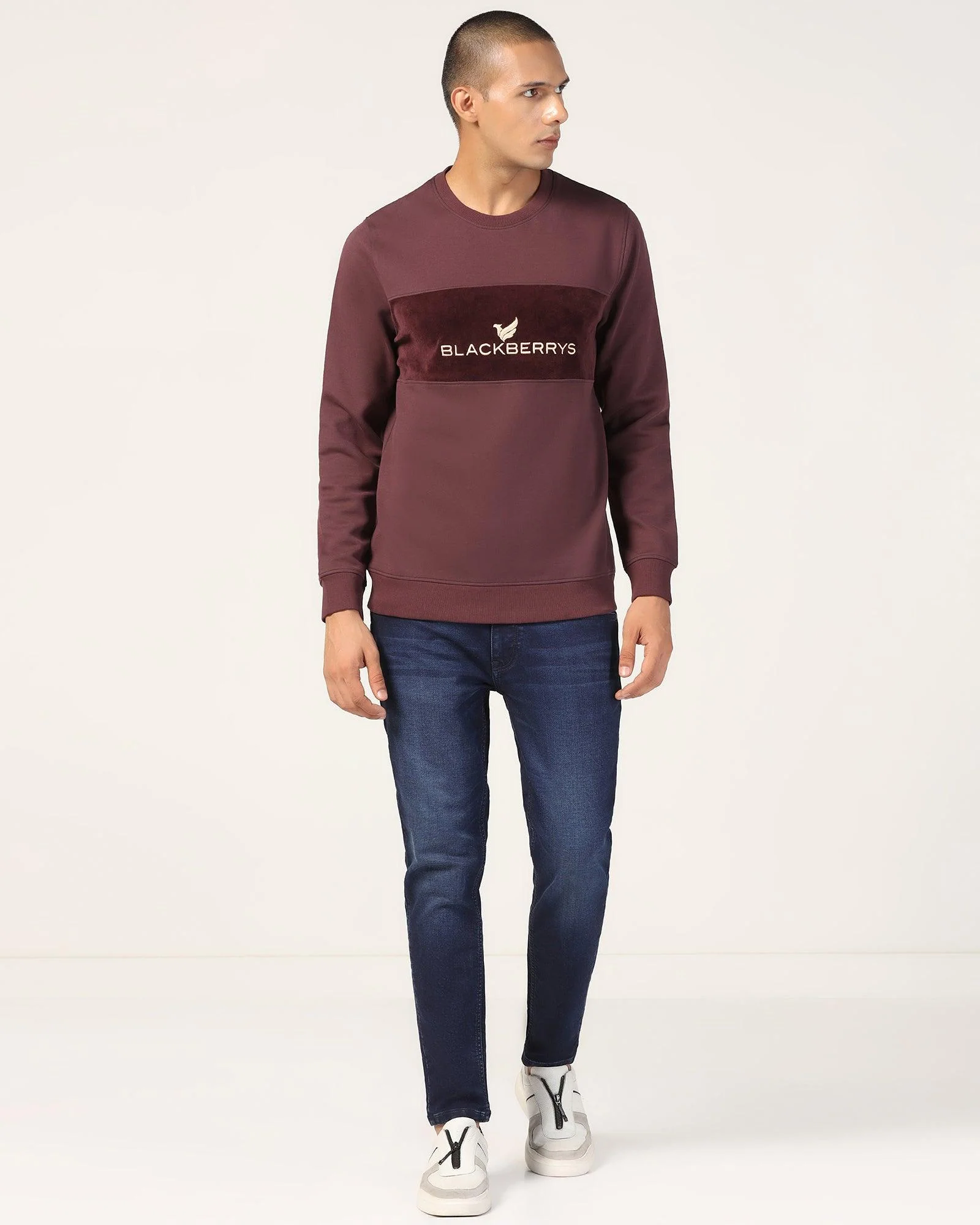 Crew Neck Wine Solid Sweatshirt - Feb - Image 3