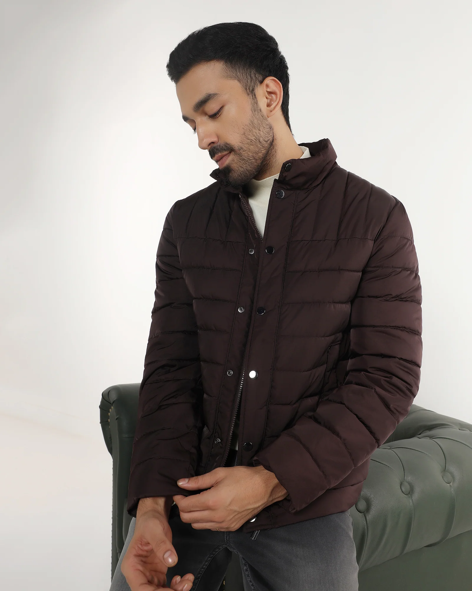 Dark Brown Solid Zipper Jacket - Aproni - Image 8