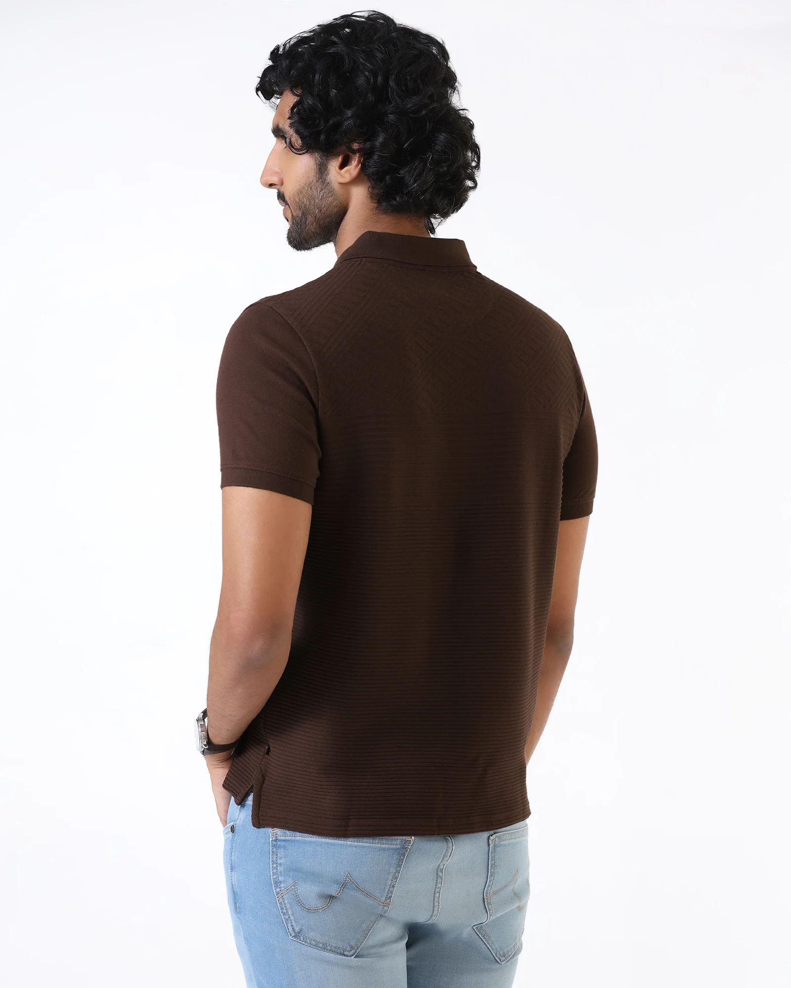 Dark Brown Textured Polo - Bourbon - Image 2