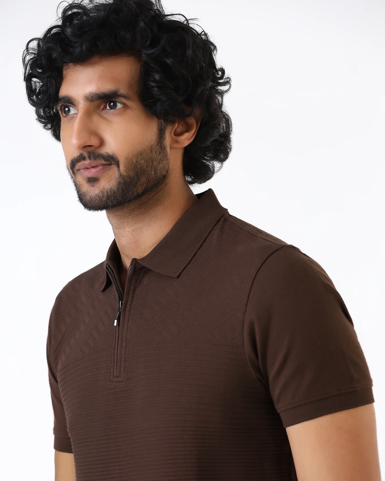 Dark Brown Textured Polo - Bourbon - Image 4