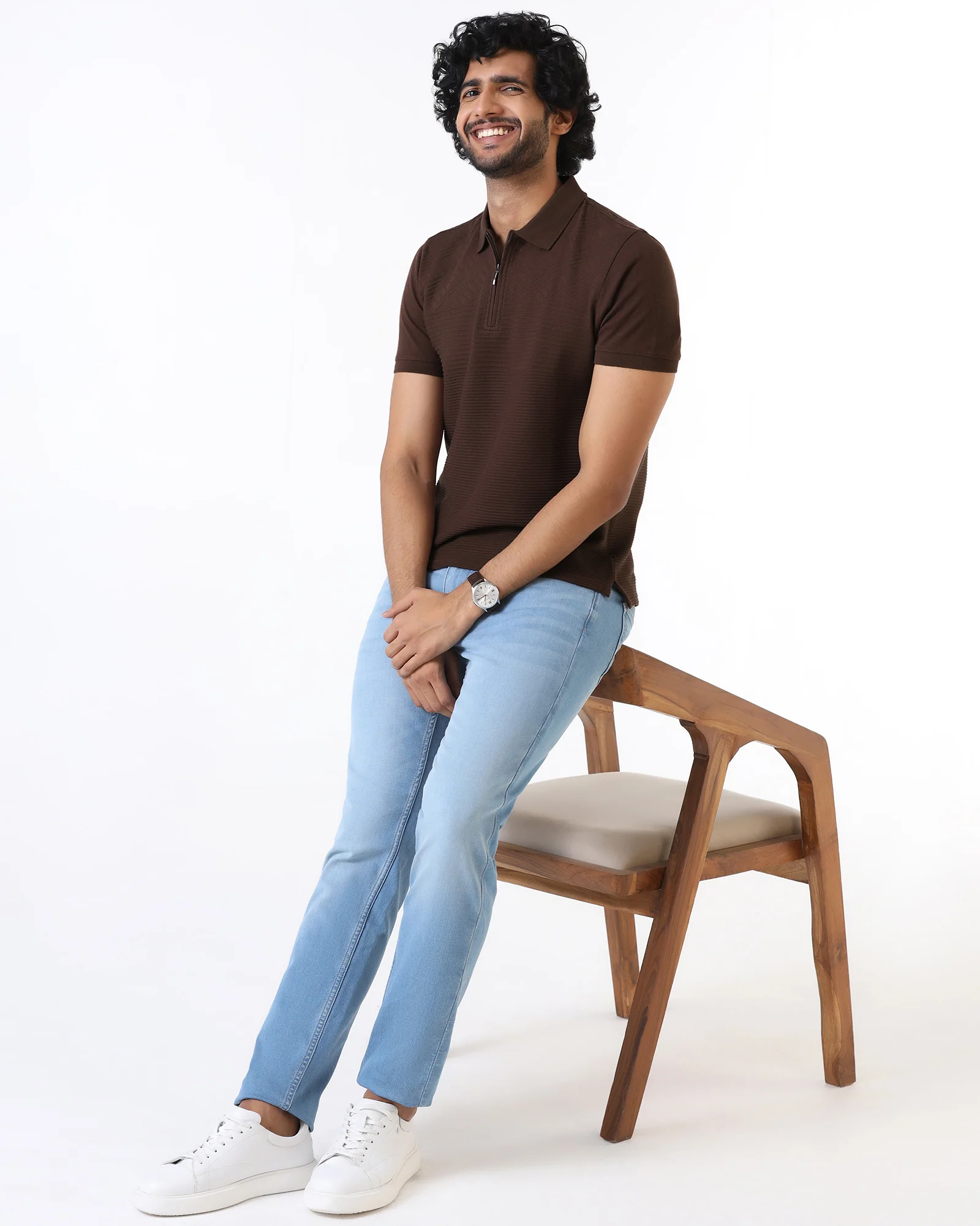Dark Brown Textured Polo - Bourbon - Image 7
