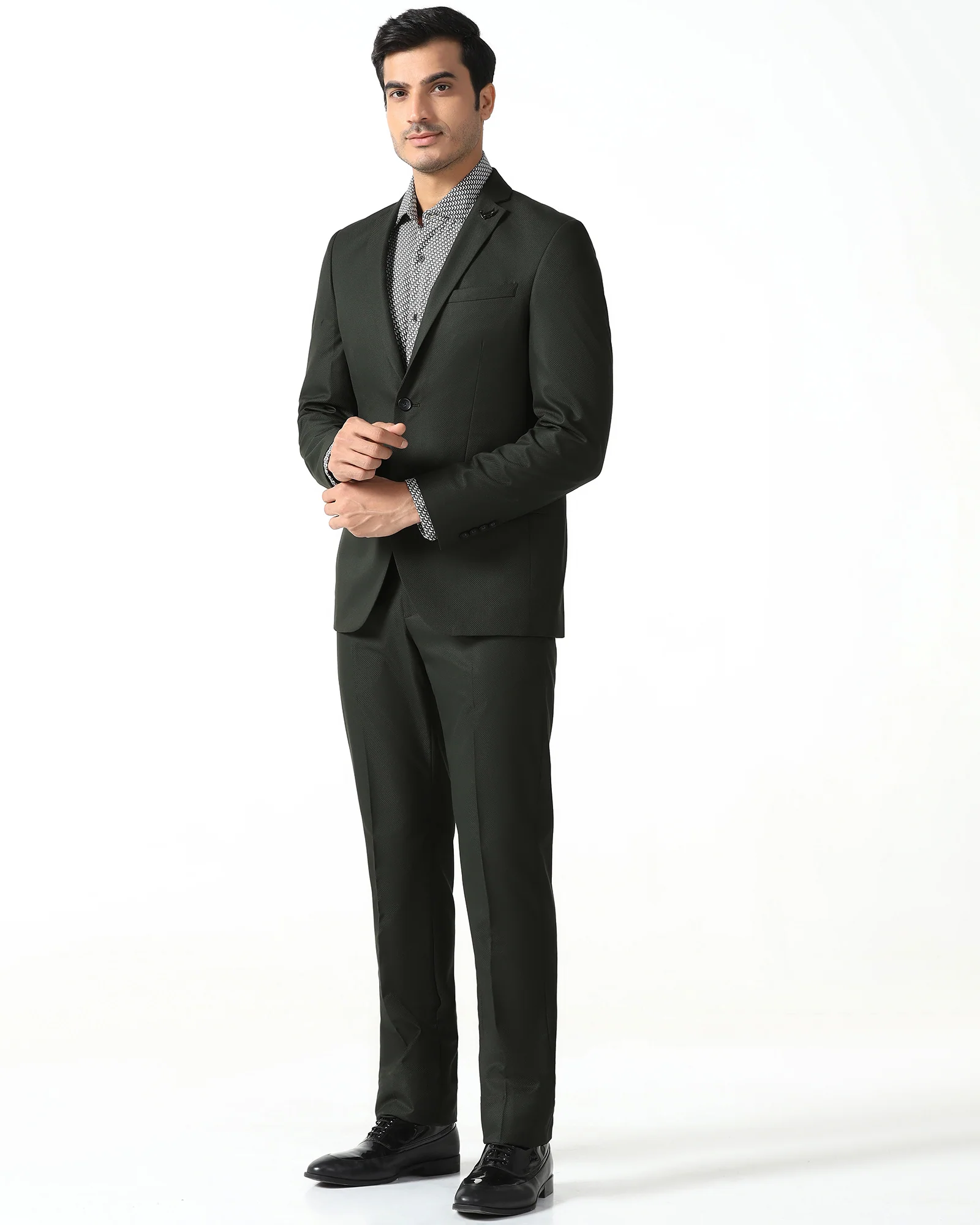 Dark Green Two Piece Textured Suit - Qualcom - Image 3