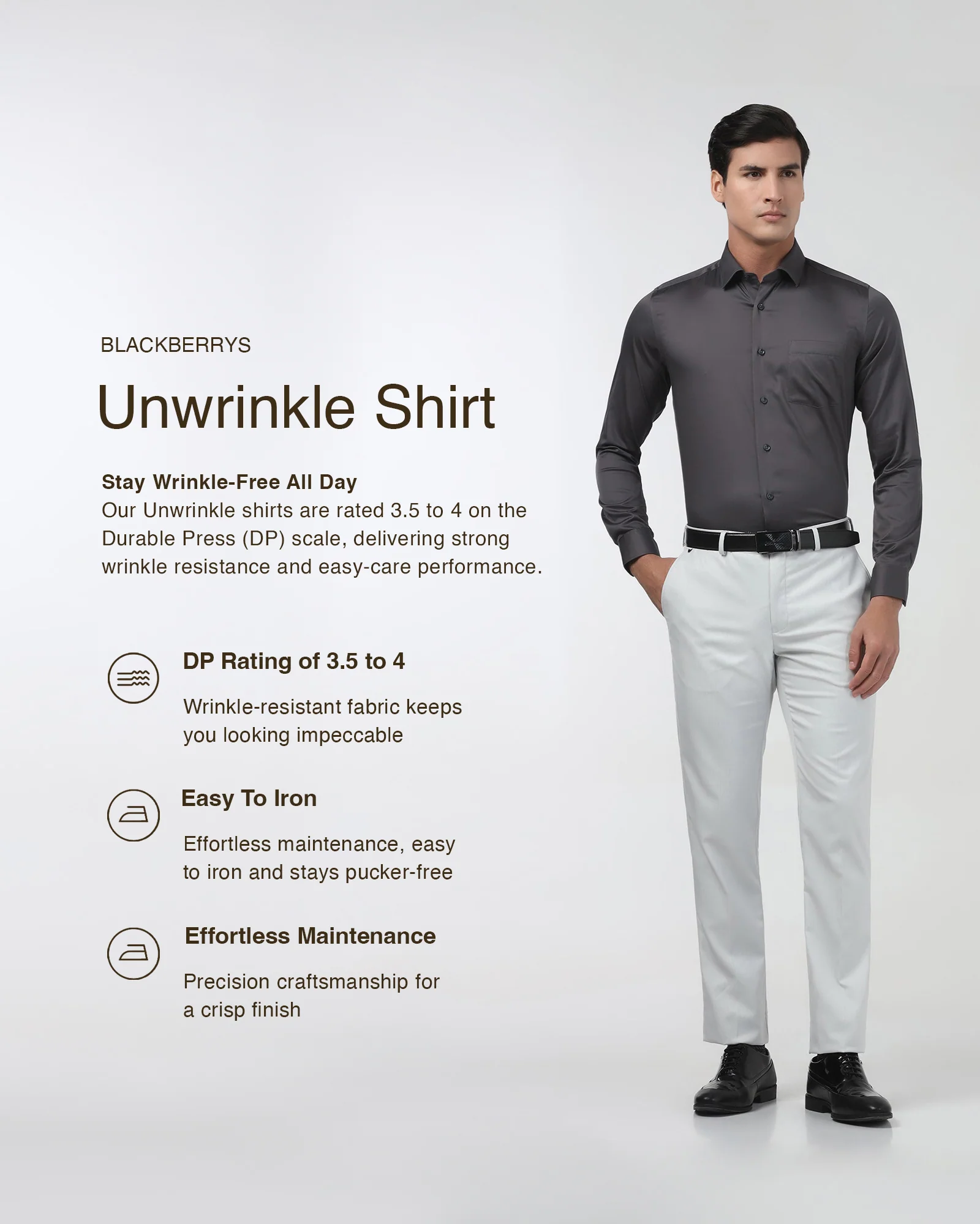 Dark Grey Unwrinkle Solid Shirt - Sylvia - Image 3