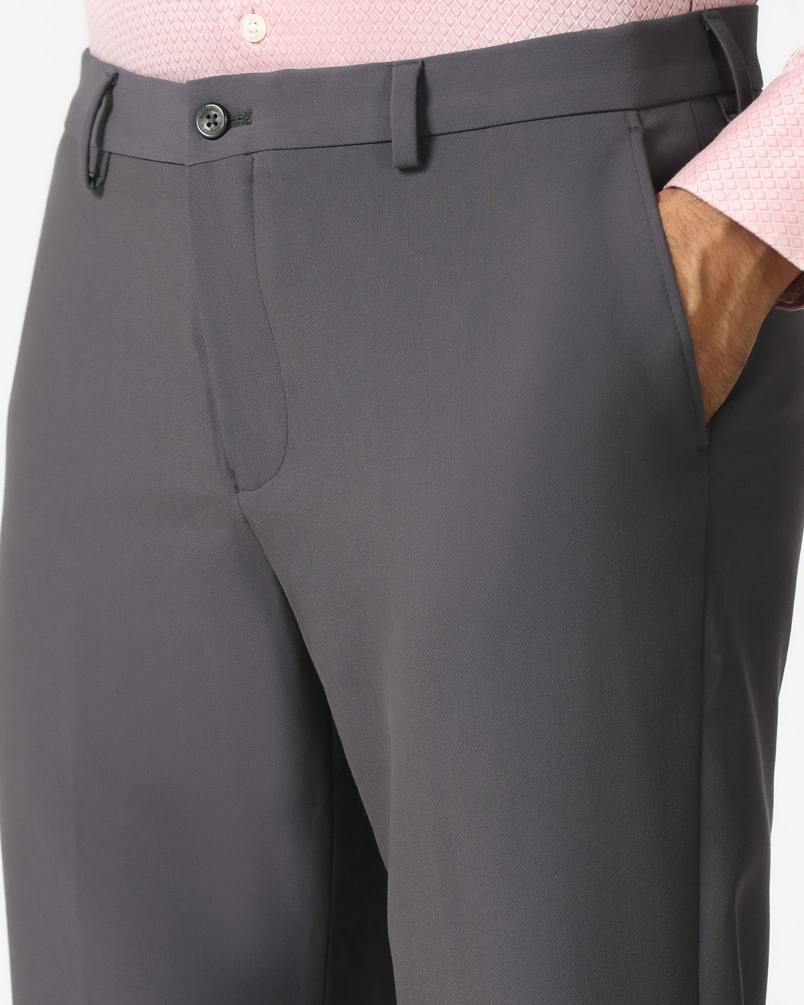 Dark Grey Solid Trouser - Indri - Image 4