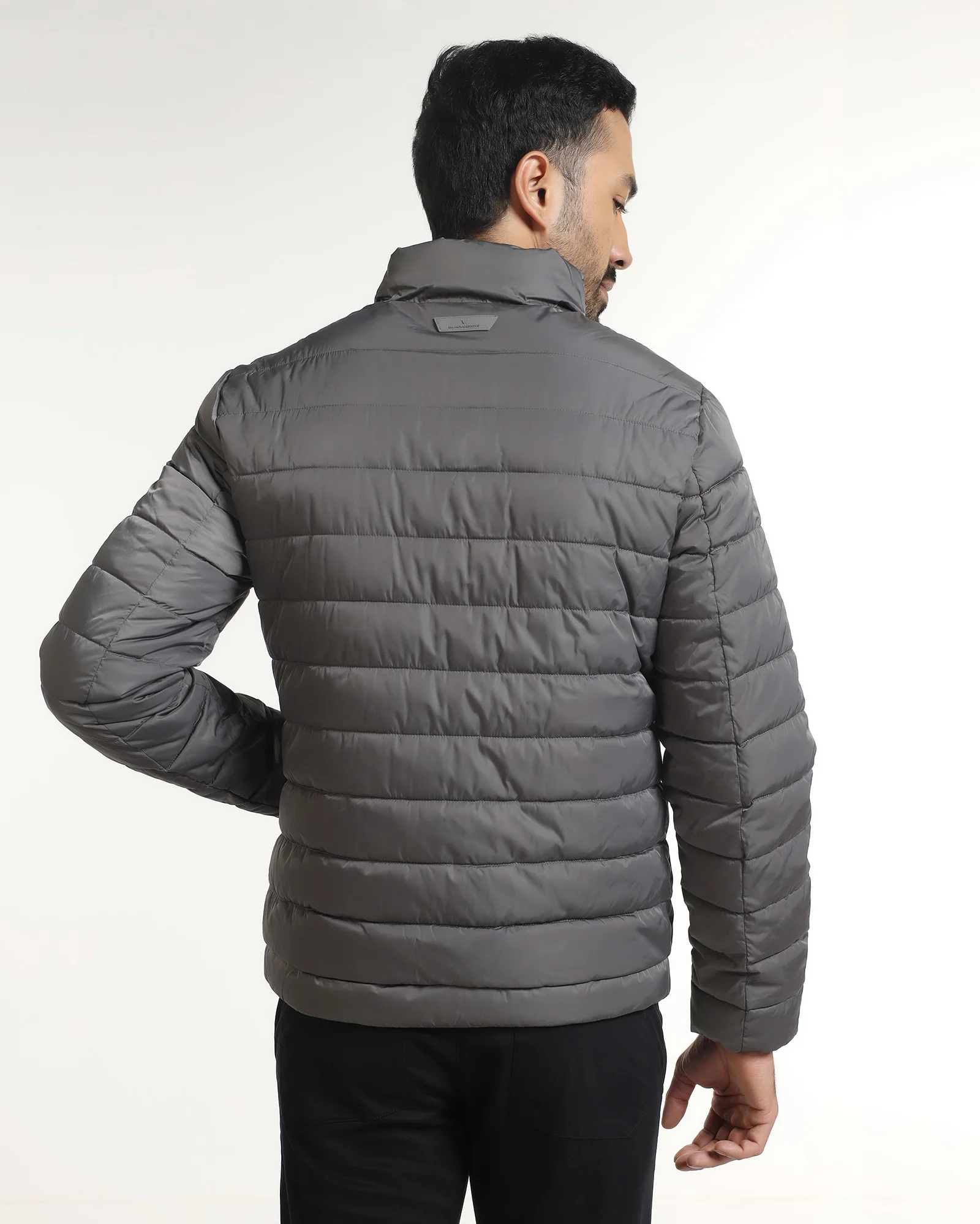 Dark Grey Solid Zipper Jacket - Aproni - Image 2