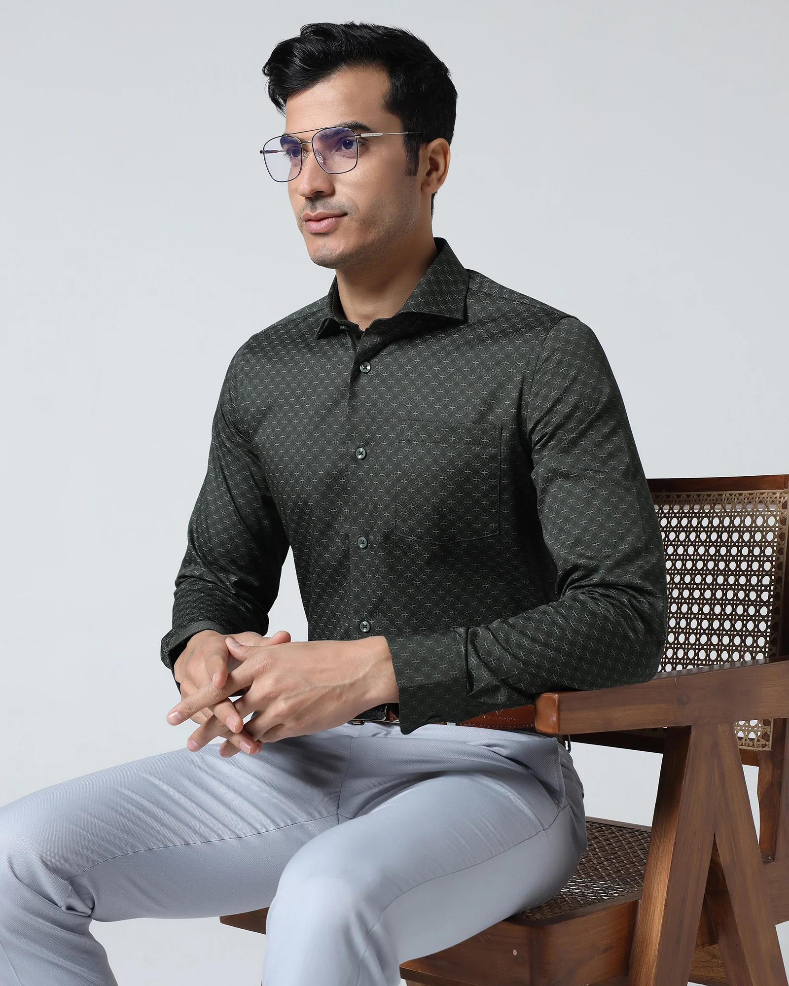 Dark Olive Printed Shirt - Cloud - Image 7