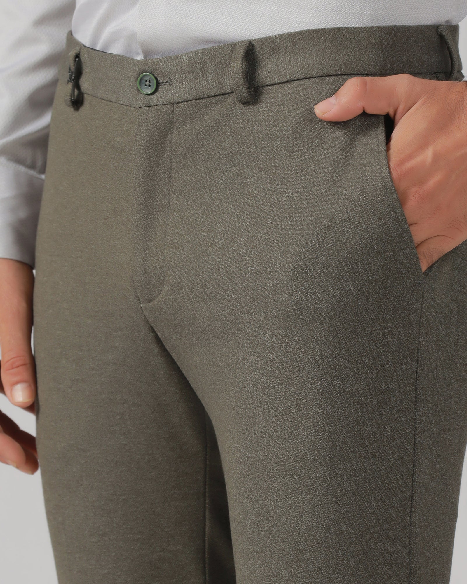 Dark Olive Solid Trouser - Chardonnay - Image 4