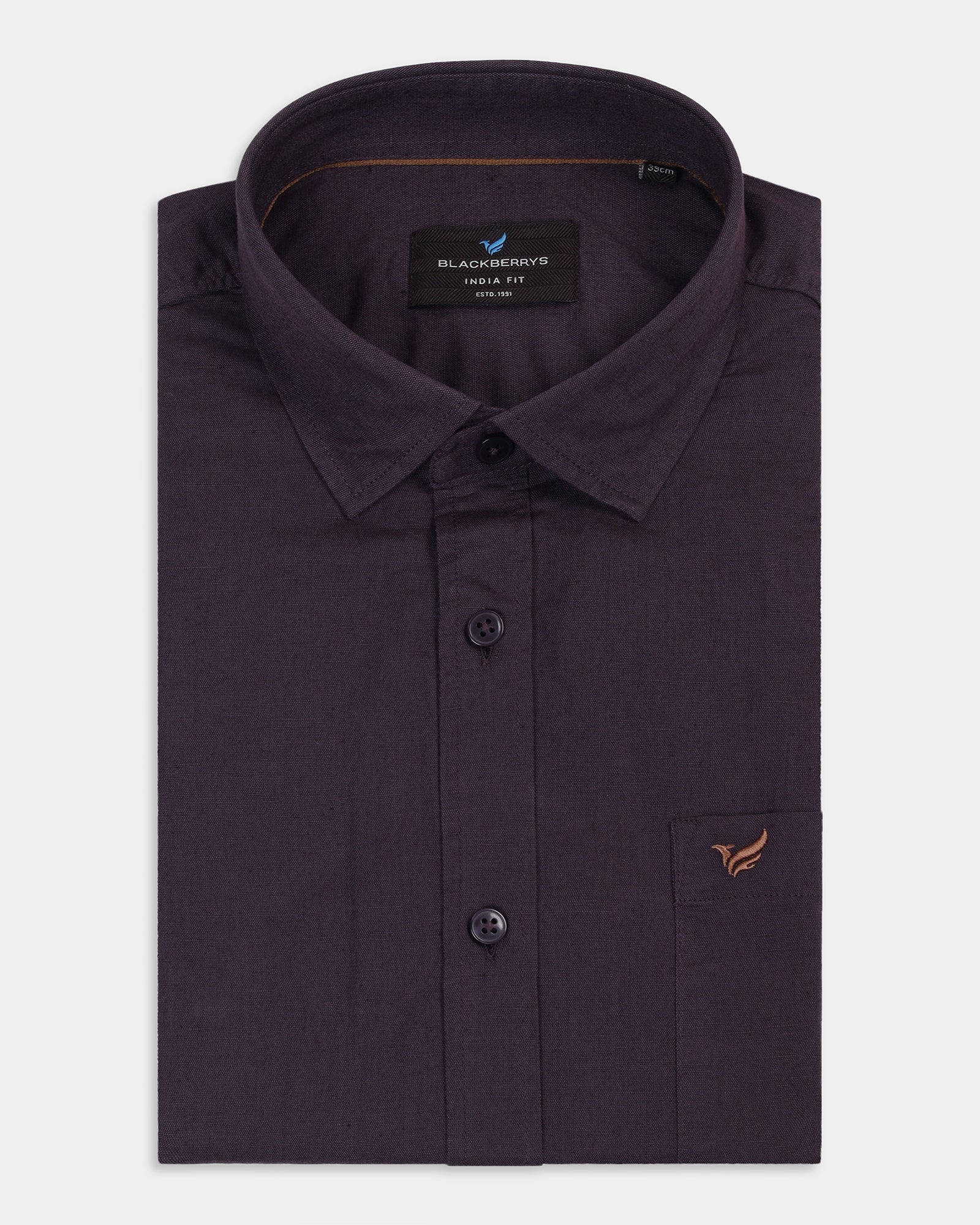 Dark Purple Linen Solid Shirt - Cleo - Image 4
