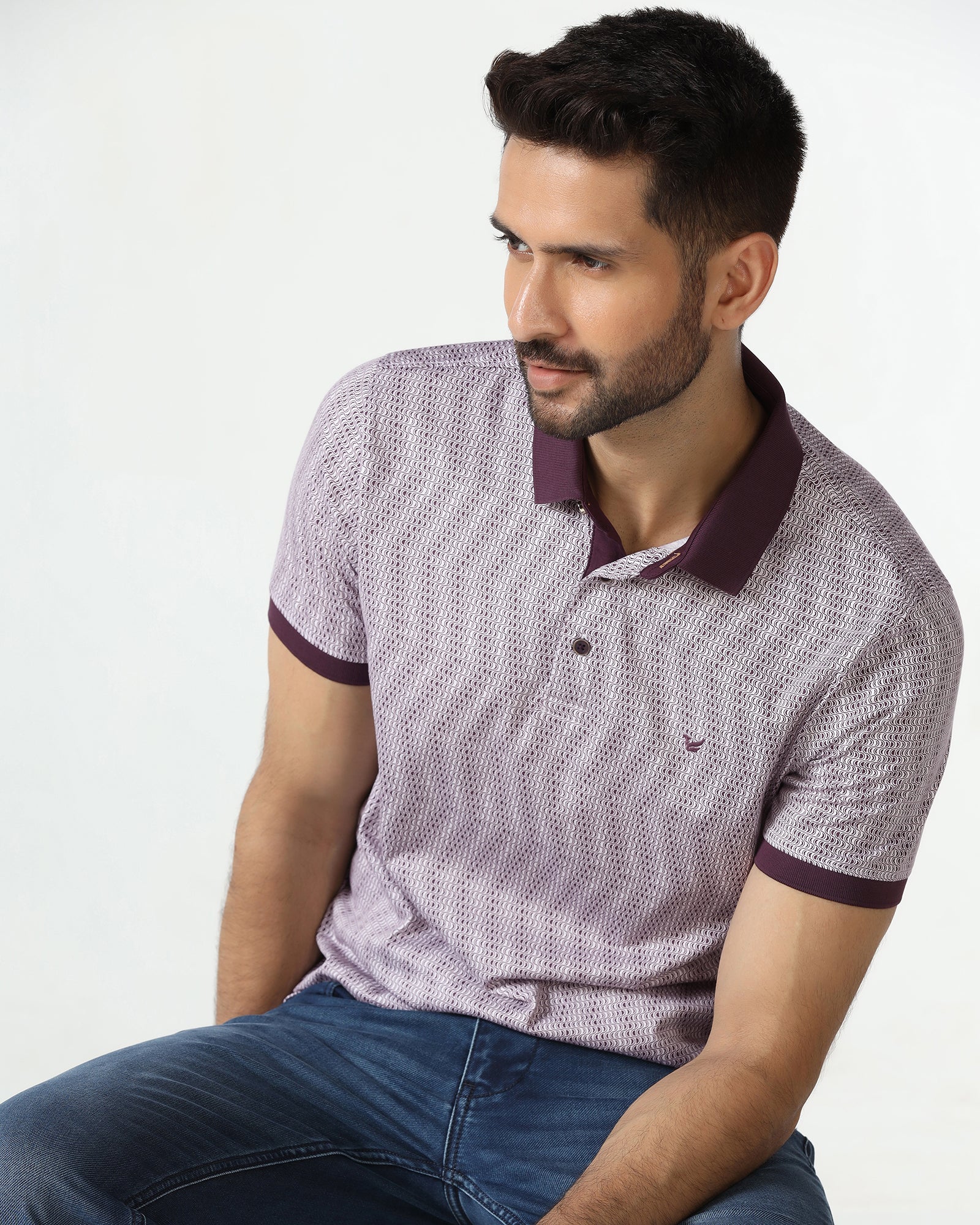 Dark Purple Printed Polo - Zap - Image 7