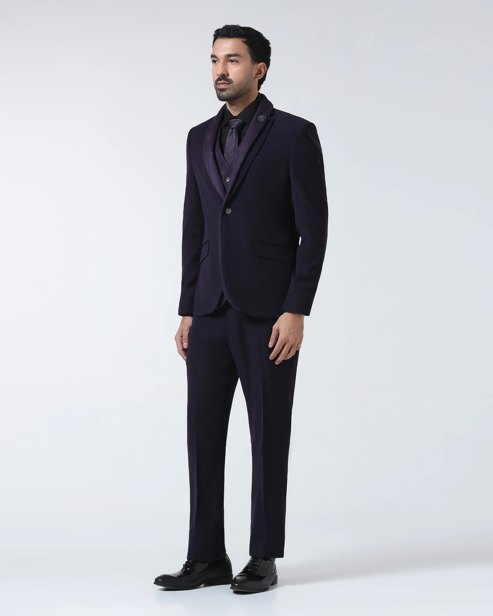 Dark Purple Three Piece Solid Suit - Erron - Image 3