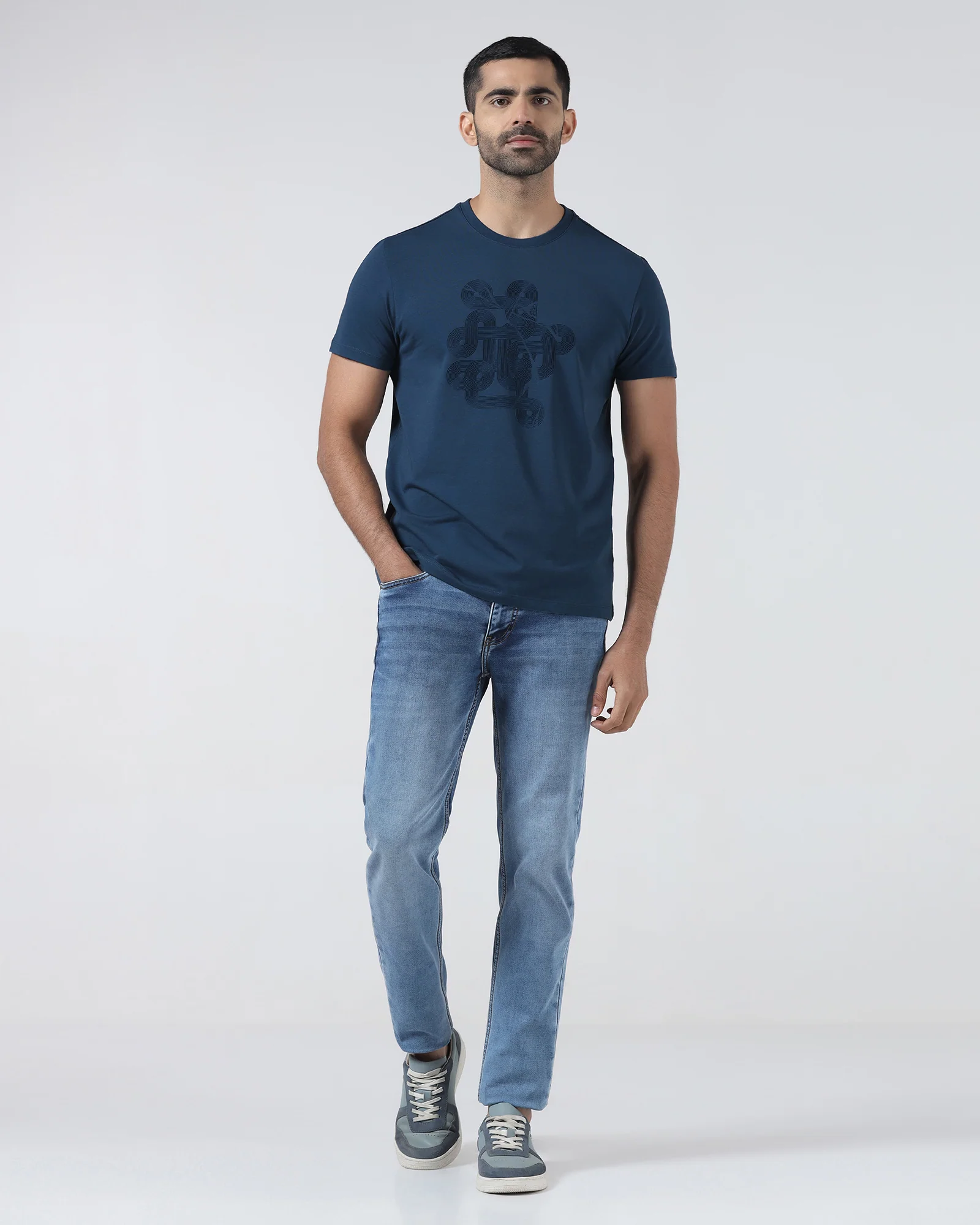 Deep Teal Crew Neck Printed T-Shirt - Misa - Image 3