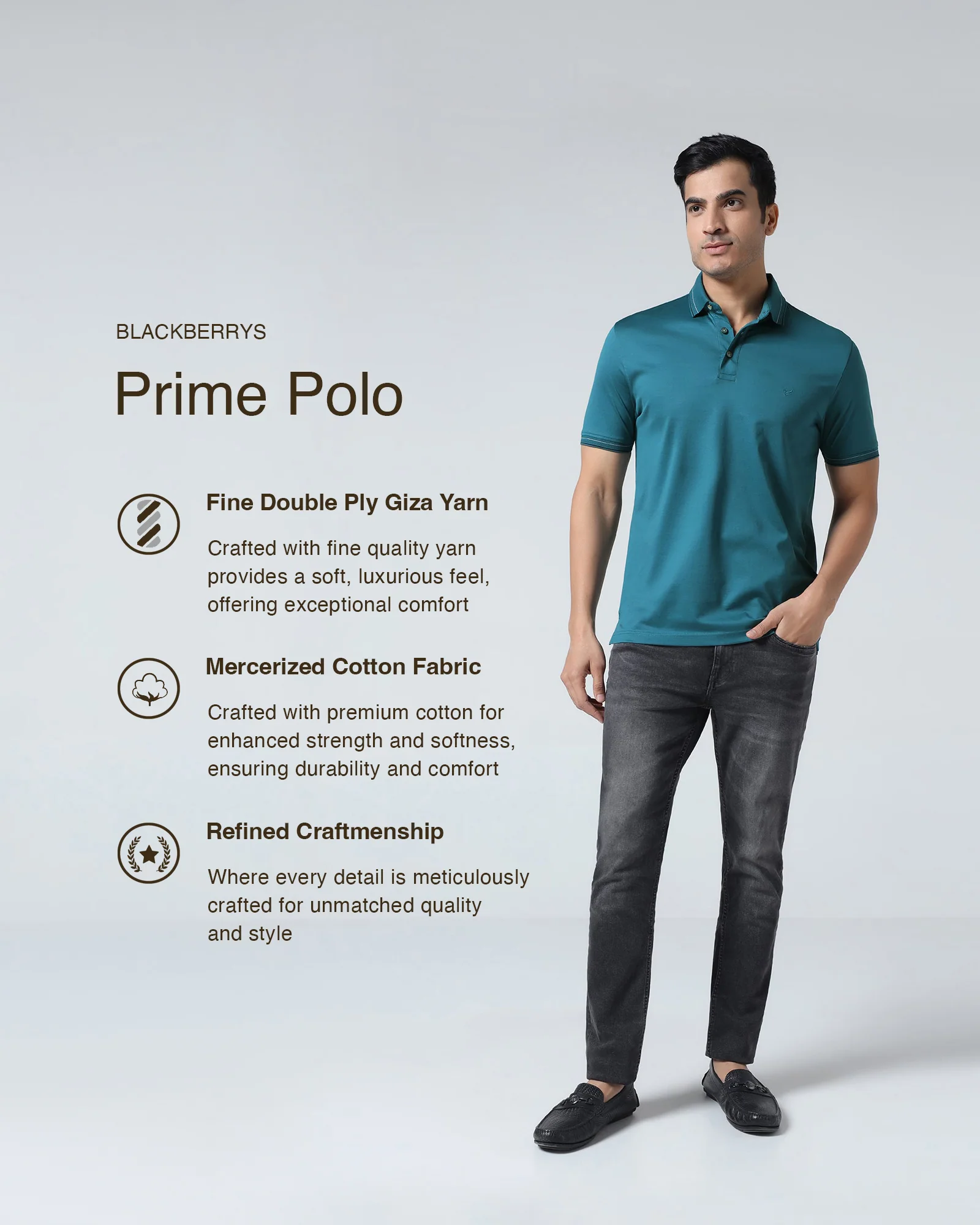 Deep Teal Solid Polo - Ram - Image 3