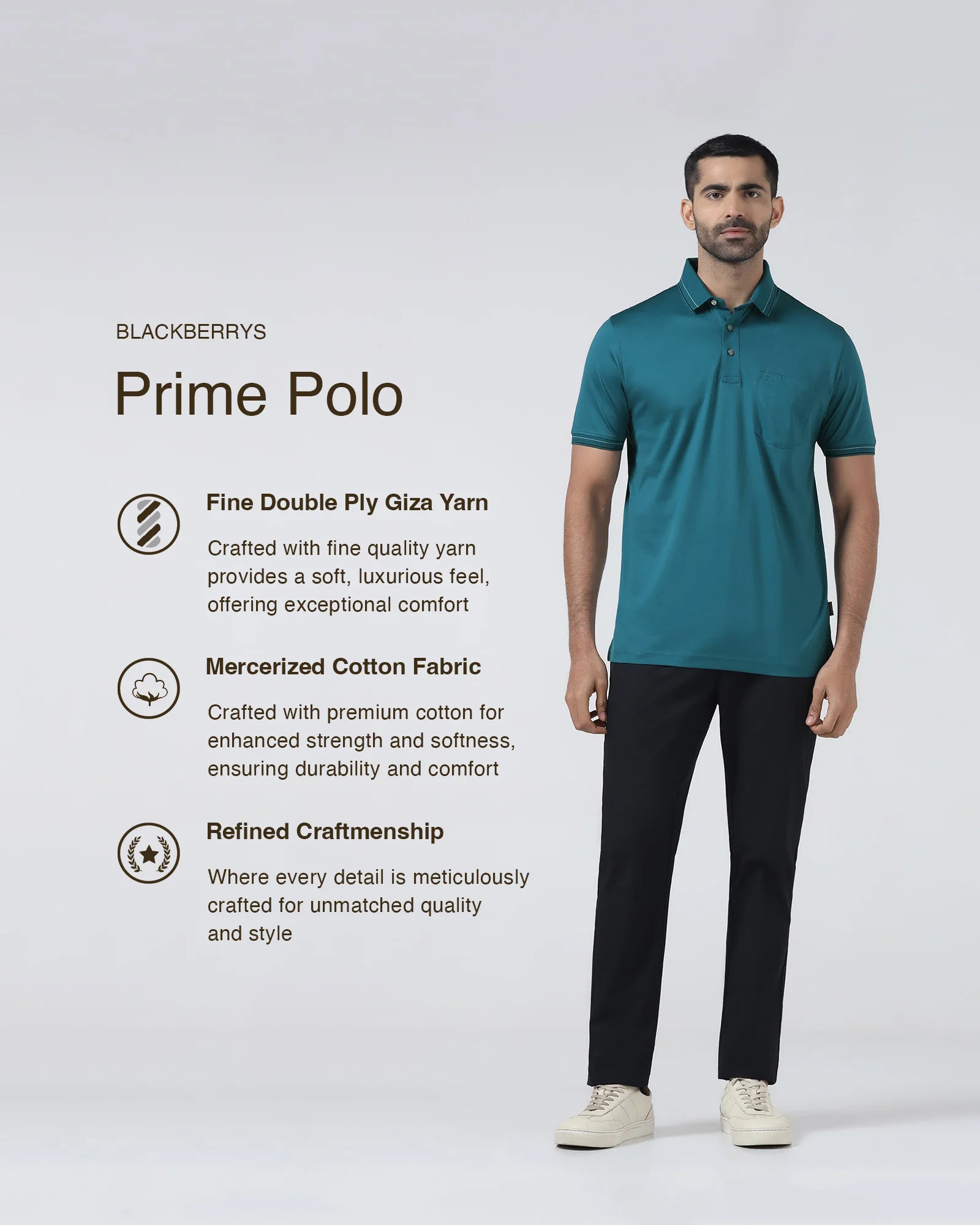 Deep Teal Solid Polo - Ram - Image 3