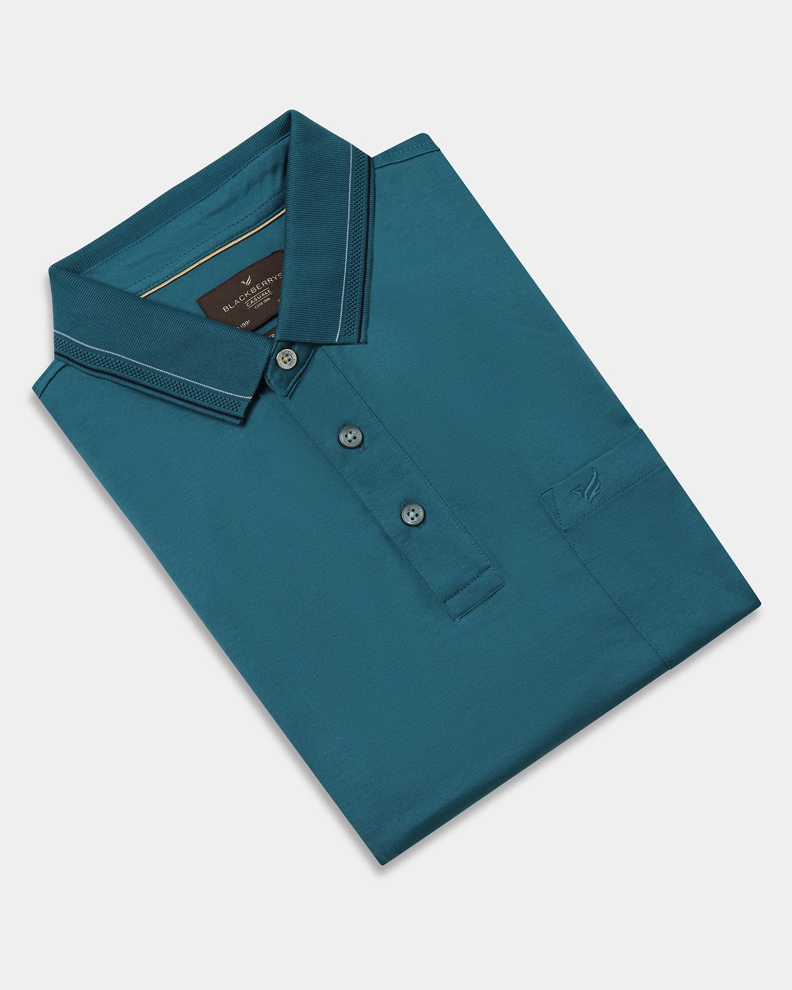 Deep Teal Solid Polo - Ram - Image 5