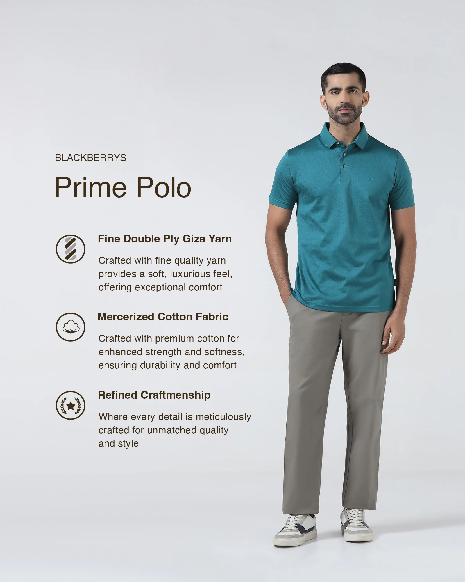 Deep Teal Textured Polo - Gama - Image 3