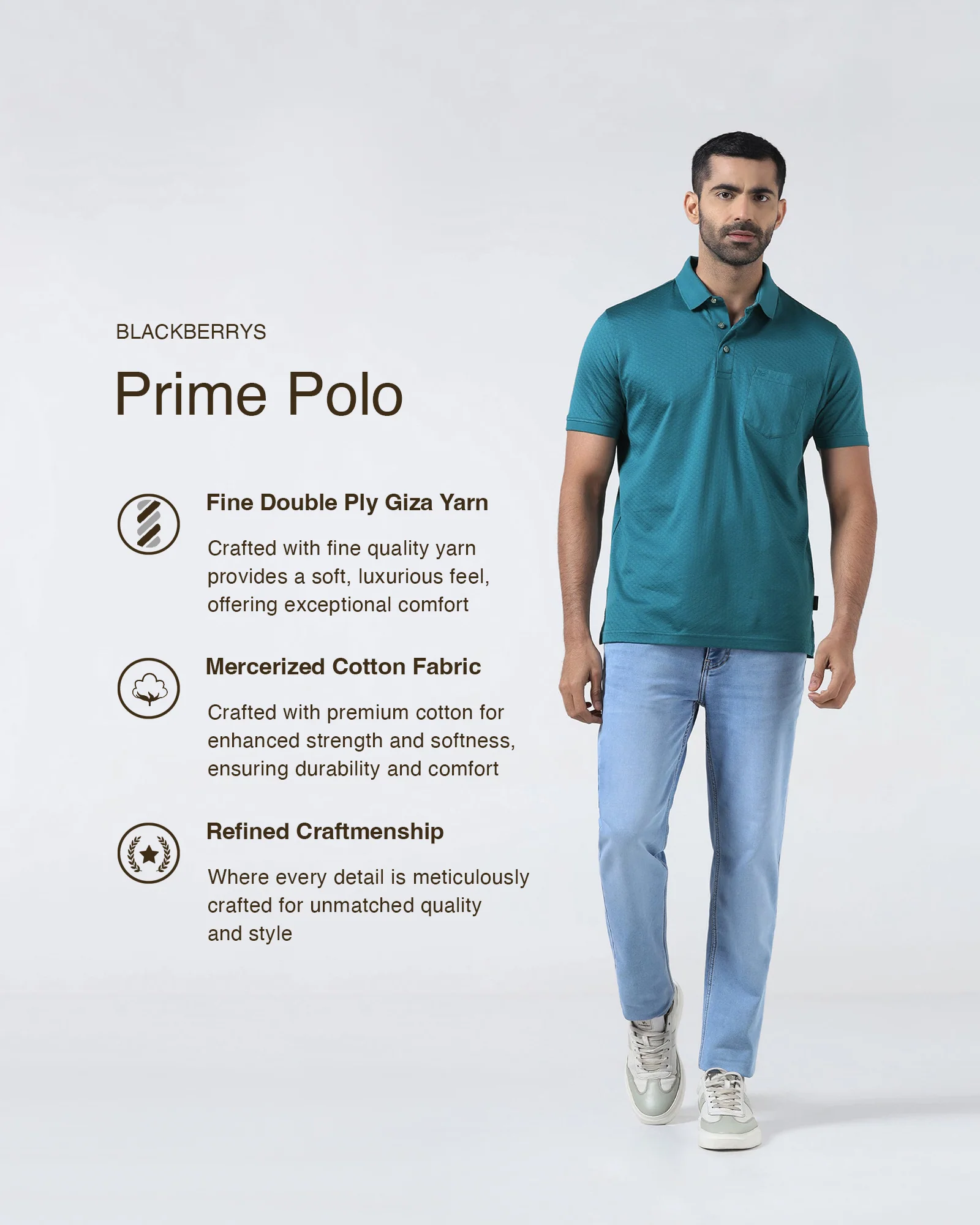 Deep Teal Textured Polo - Gama - Image 3