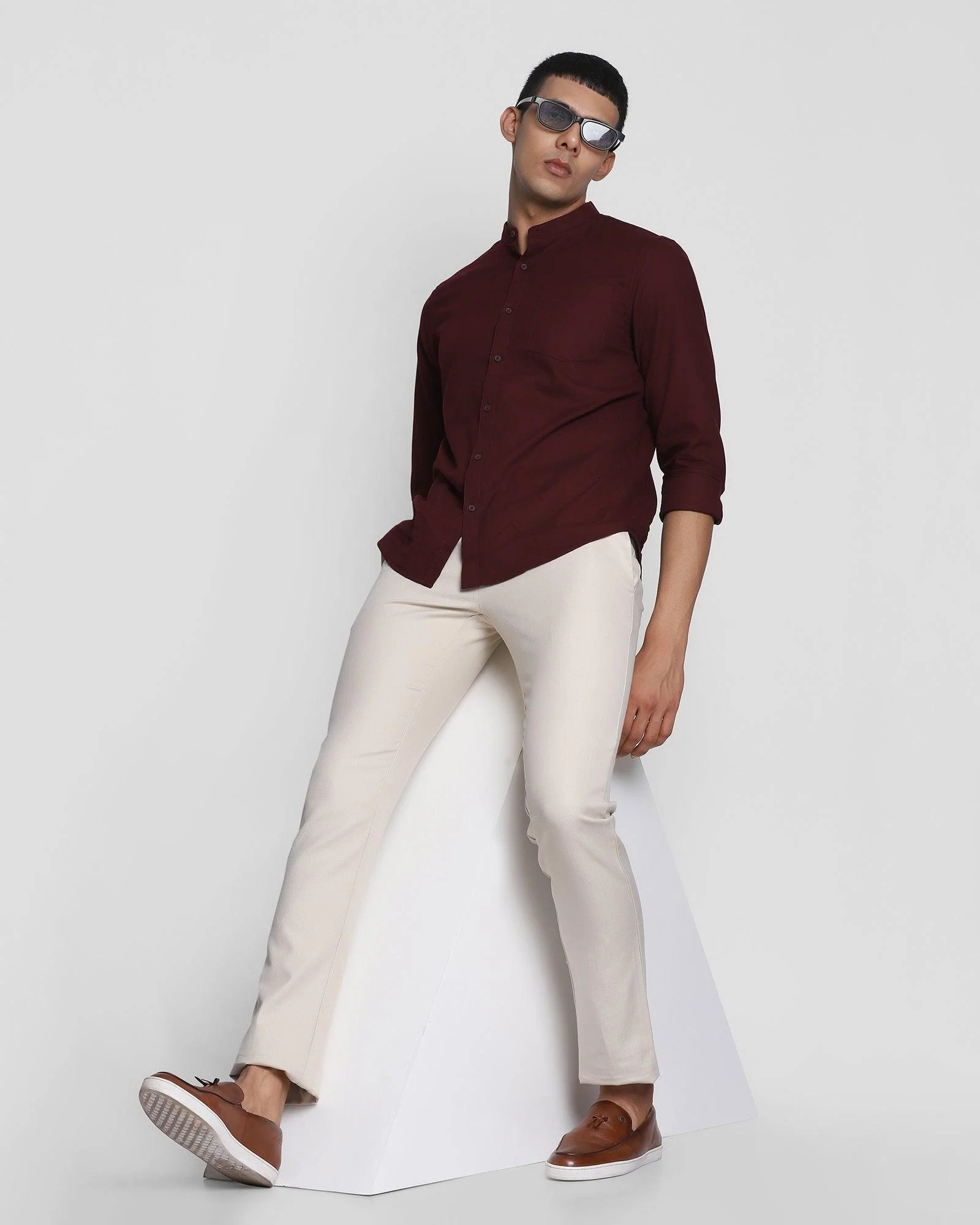 Slim Comfort B-95 Casual Beige Solid Khakis - Denver - Image 6